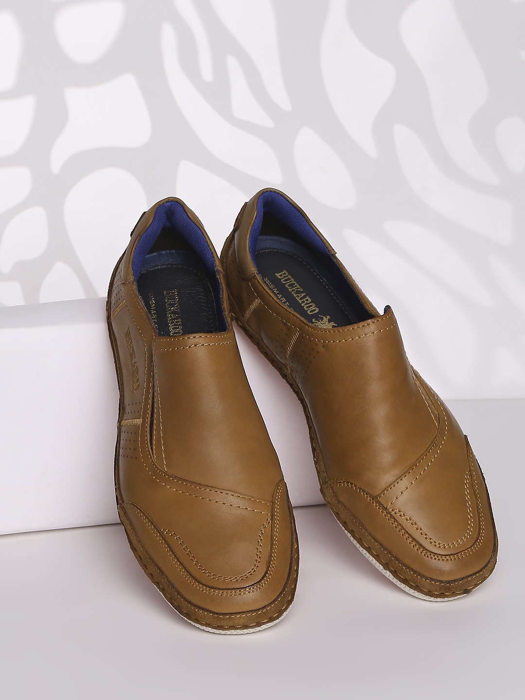 

Buckaroo Men Tan Brown Leather Lightweight Camden Slip-On Sneakers