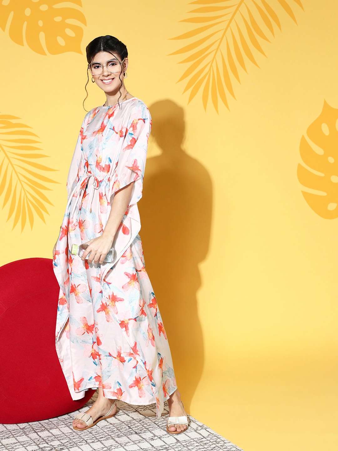 

Athena Women Classic White Printed Kaftan Nightdress