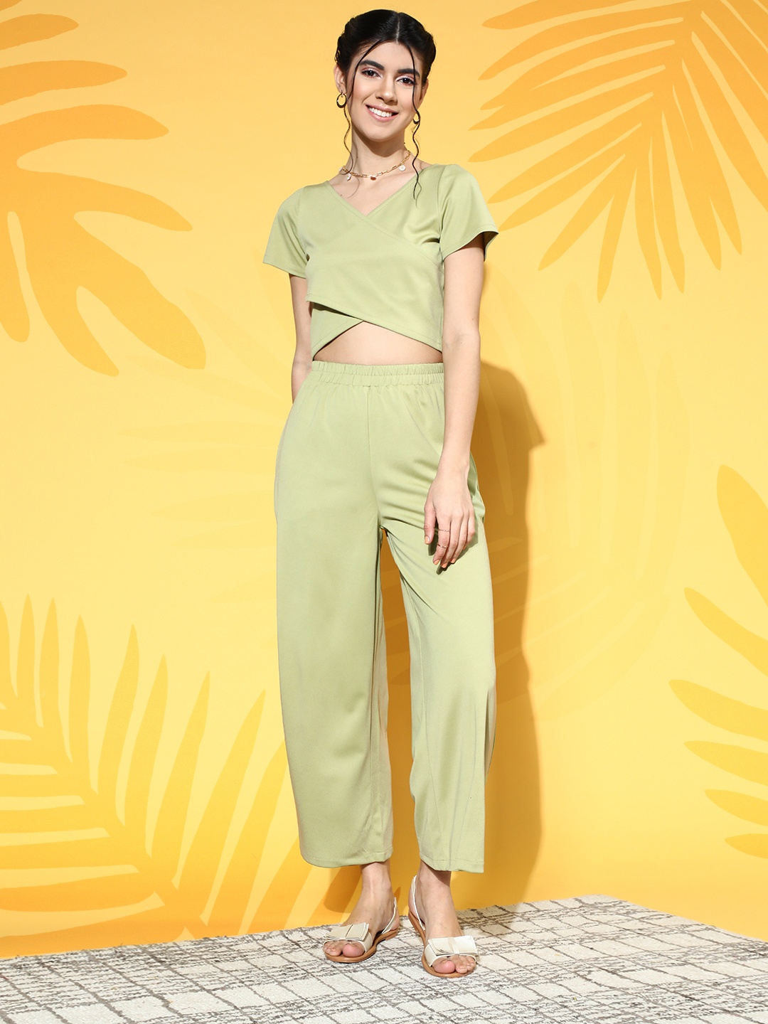 

Athena Women Gorgeous Green Solid Top with Trousers