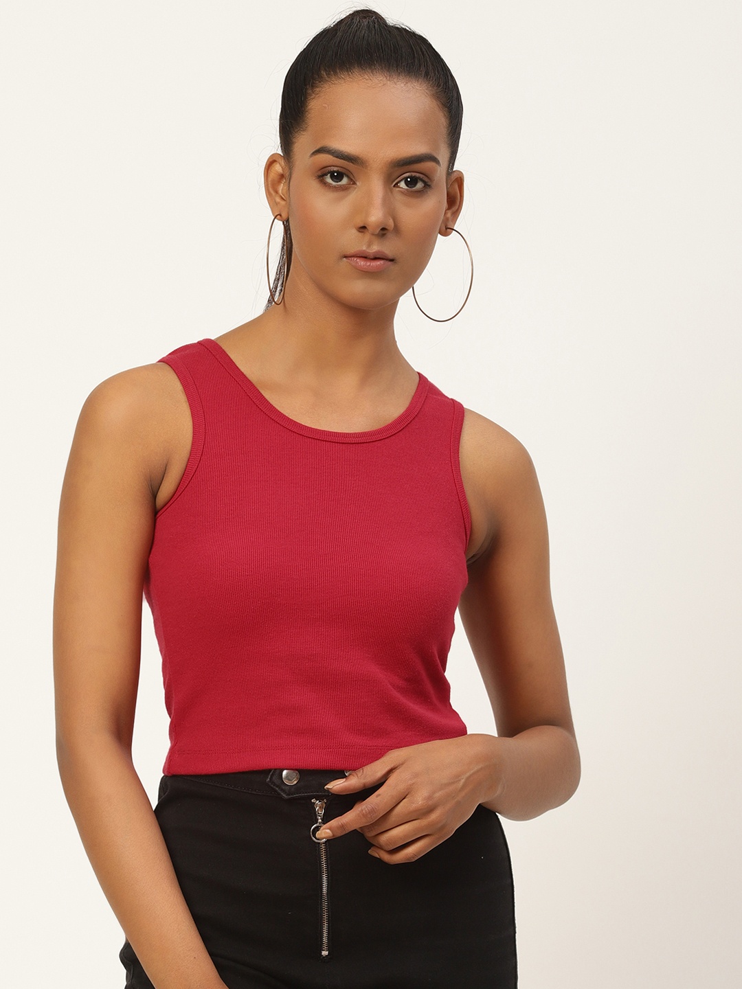 

HILL STREET Red Cotton Tank Crop Top