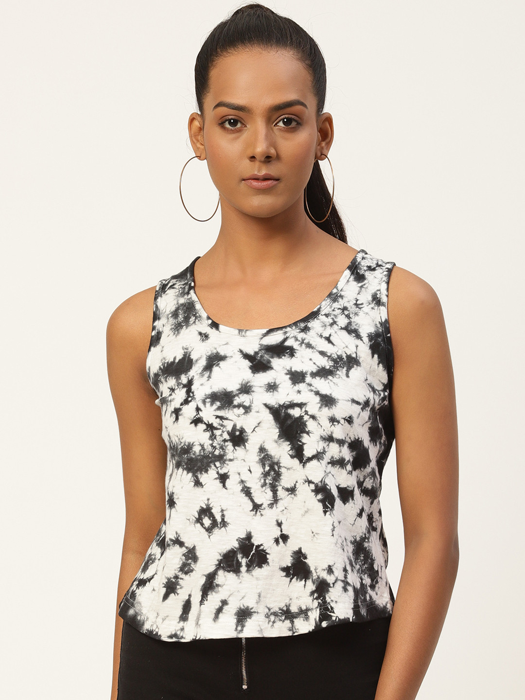 

HILL STREET Black & White Tie and Dye Cotton Tank Top