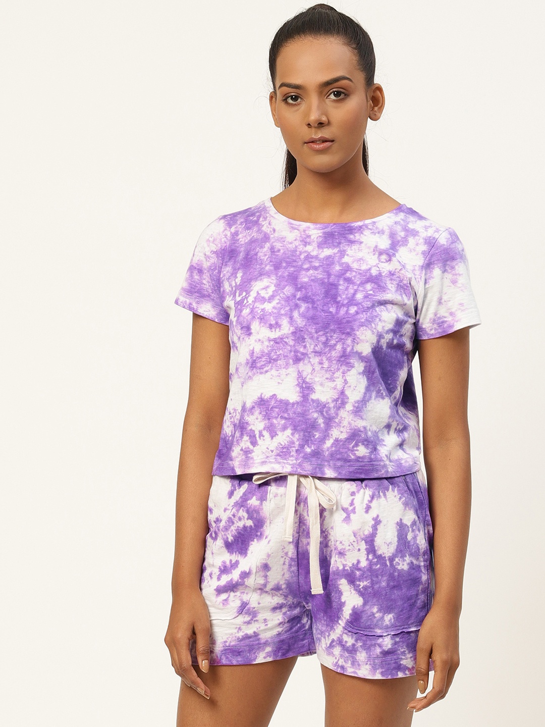 

HILL STREET Women Purple & White Pure Cotton Tie and Dye Co-Ord Set