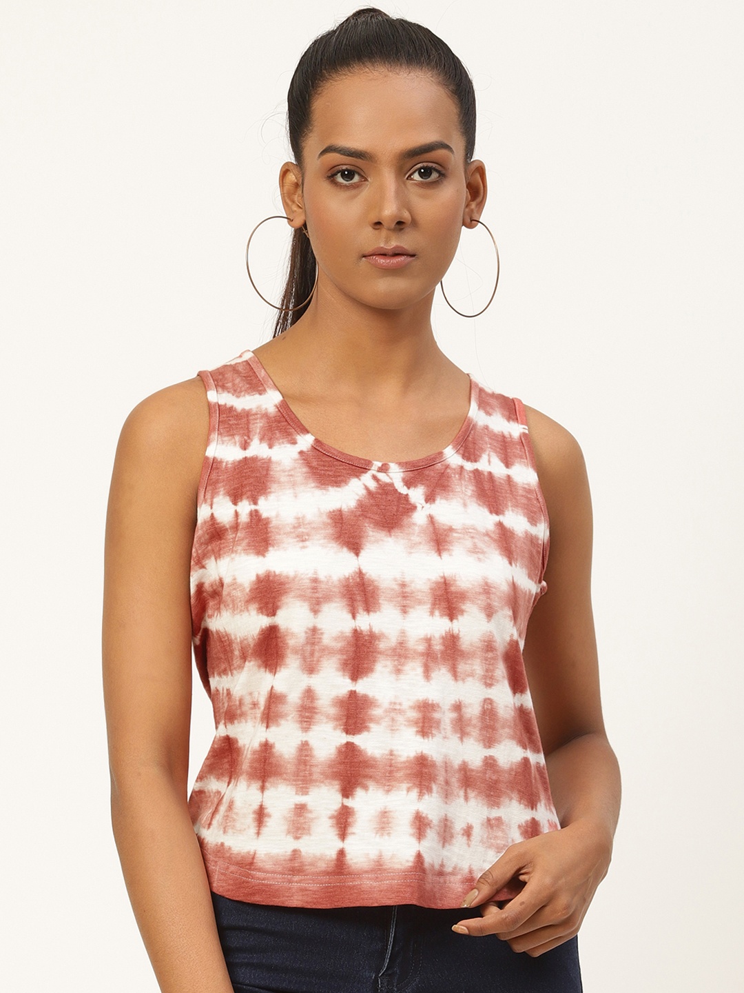 

HILL STREET Brown & White Tie and Dye Cotton Tank Top