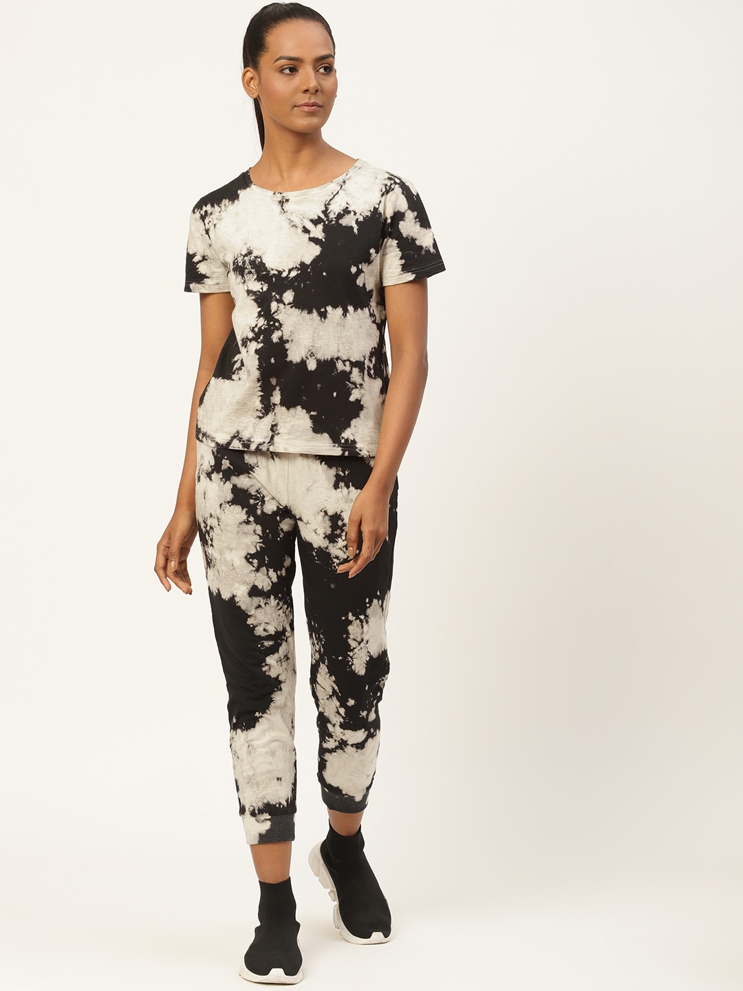 

HILL STREET Women Black & Grey Pure Cotton Tie and Dye Co-Ord Set