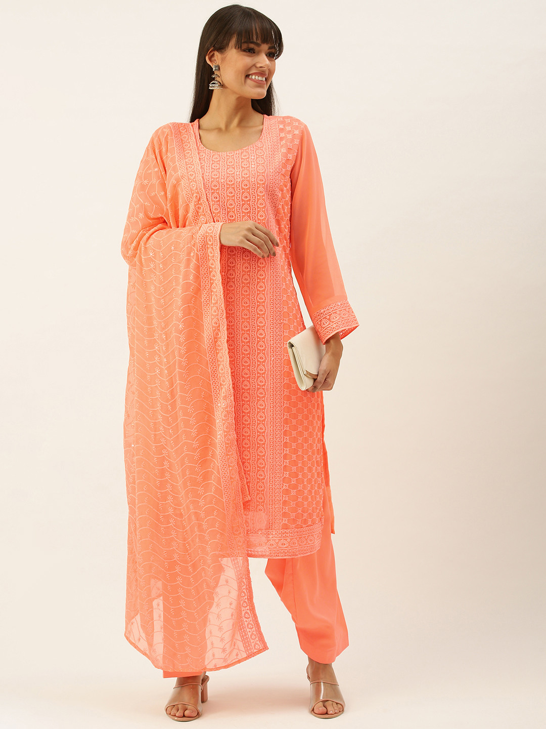 

SWAGG INDIA Peach-Coloured Ethnic Motif Embroidered Unstitched Dress Material