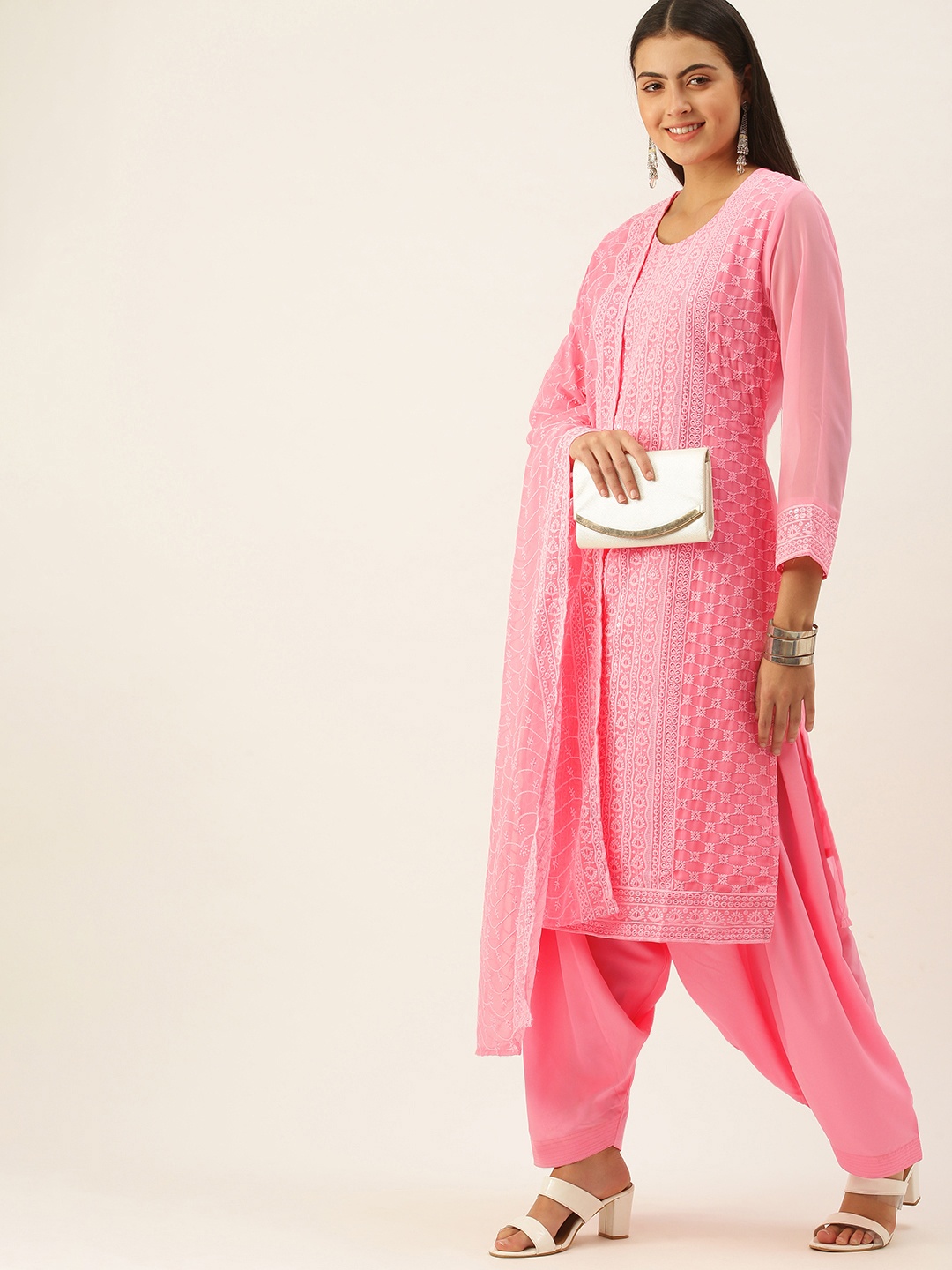 

SWAGG INDIA Pink Ethnic Motif Embroidered Unstitched Dress Material