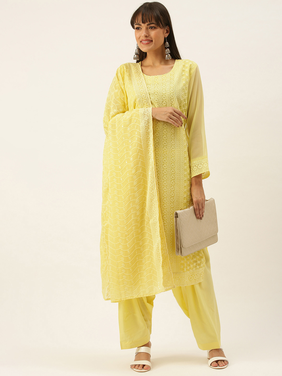 

SWAGG INDIA Yellow Ethnic Motif Embroidered Unstitched Dress Material