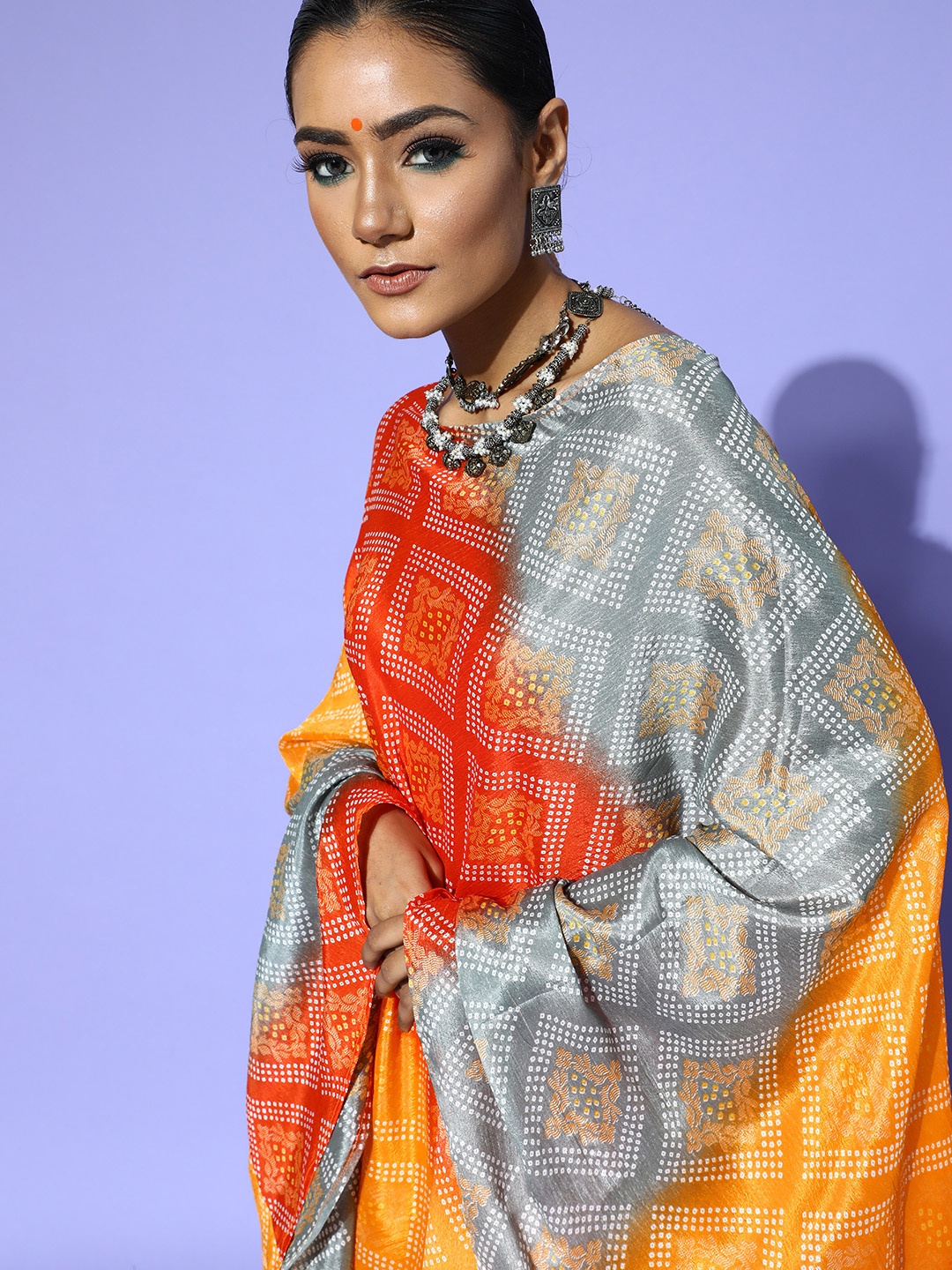 

Rang Gali Yellow & Red Bandhani Print New Age Cape Longline Top