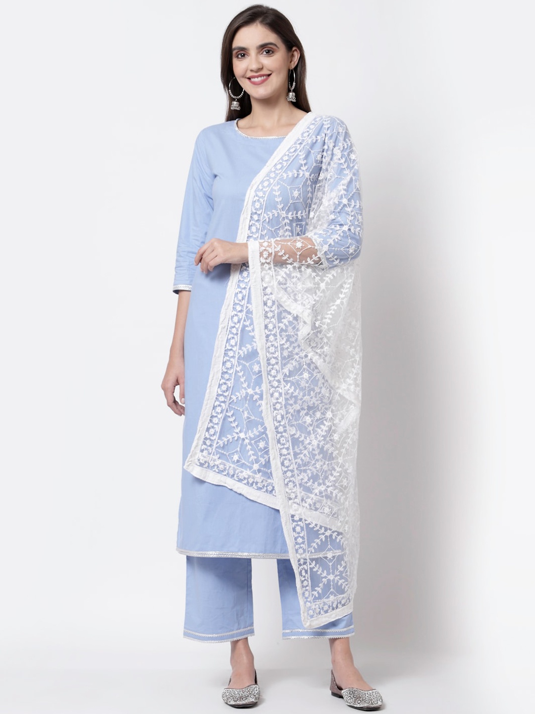

Myshka Women Blue Pure Cotton Kurta with Palazzos & With Dupatta