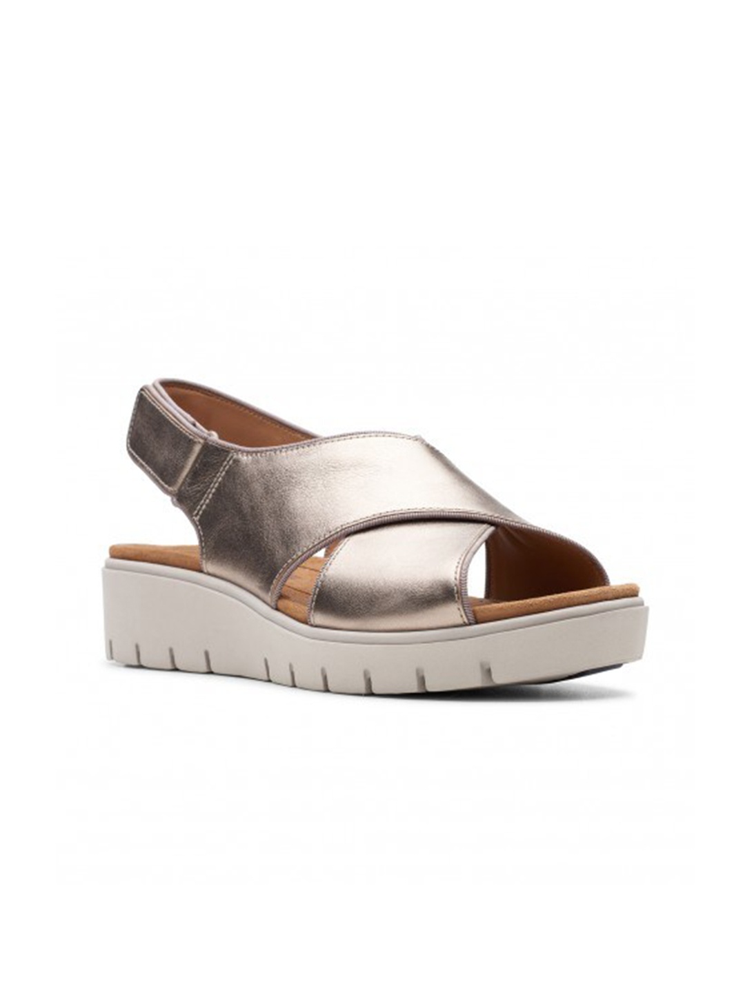 

Clarks Gold-Toned Leather Platform Sandals