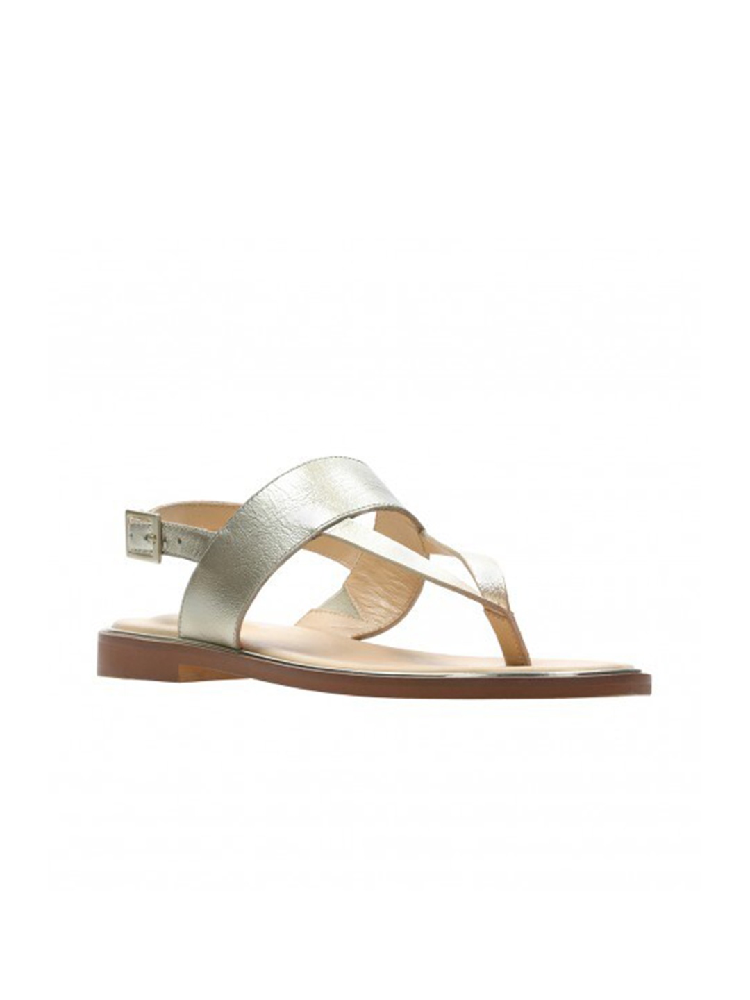

Clarks Women Champagne T-Strap Flats