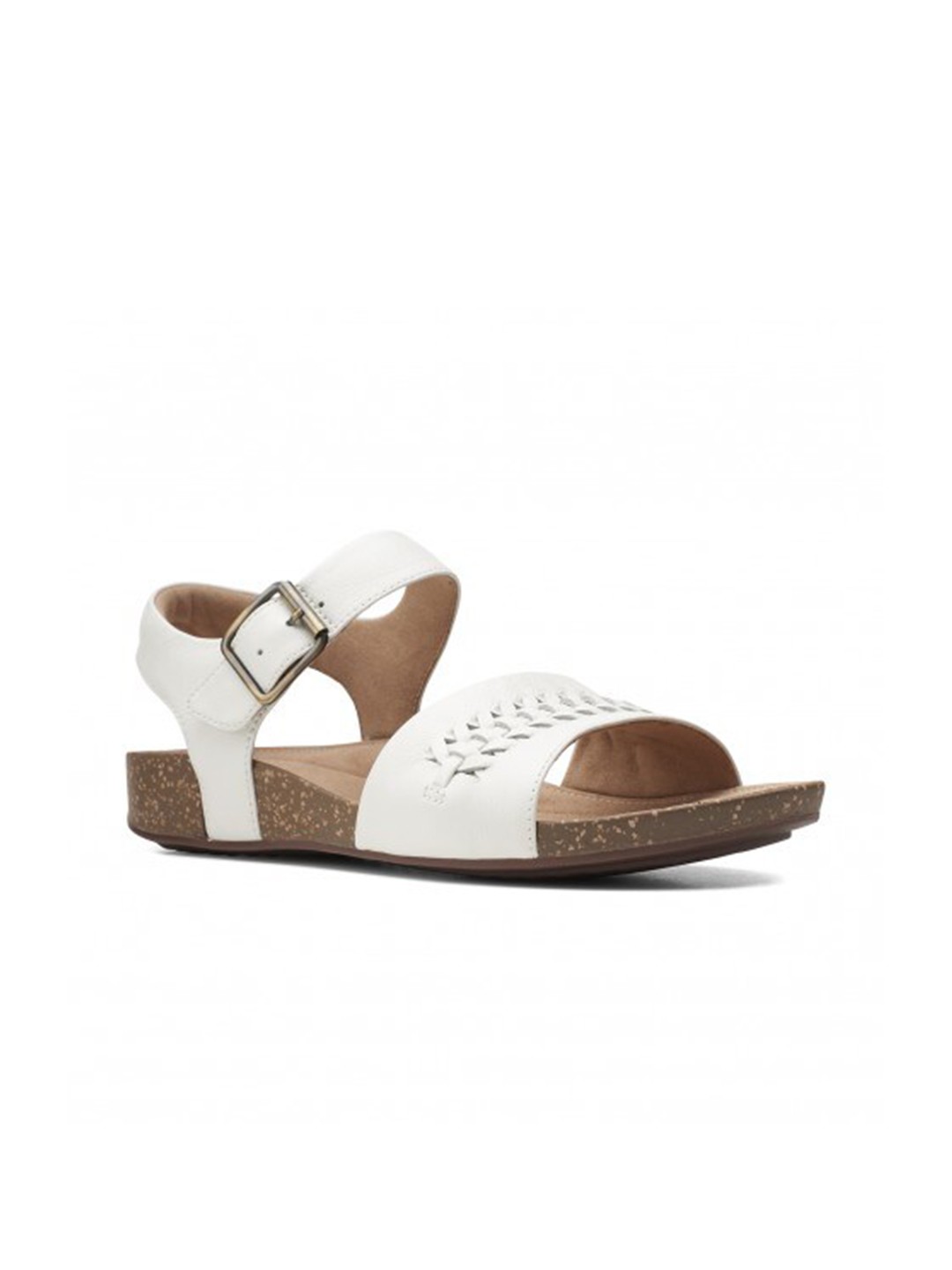 

Clarks Women White & Brown Leather Open Toe Flats