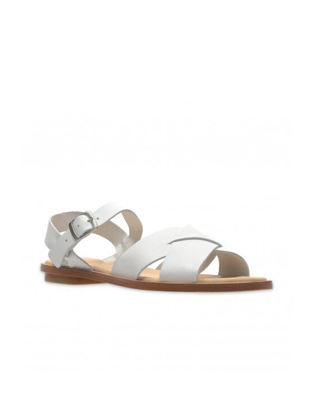 

Clarks Women White & Tan Open Toe Buckles Flats