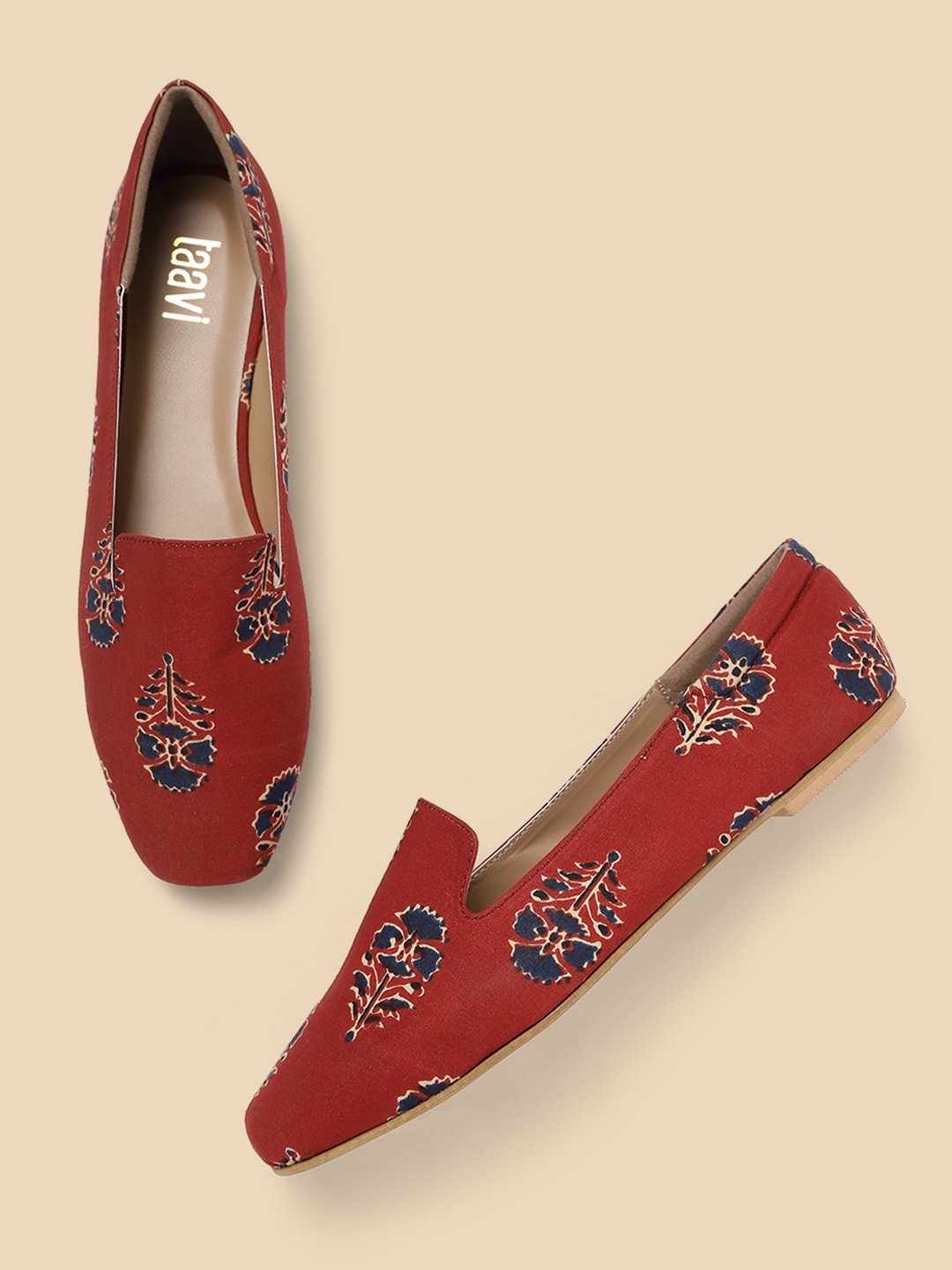 

Taavi Women Maroon & Navy Blue Floral Print Handcrafted Ballerinas