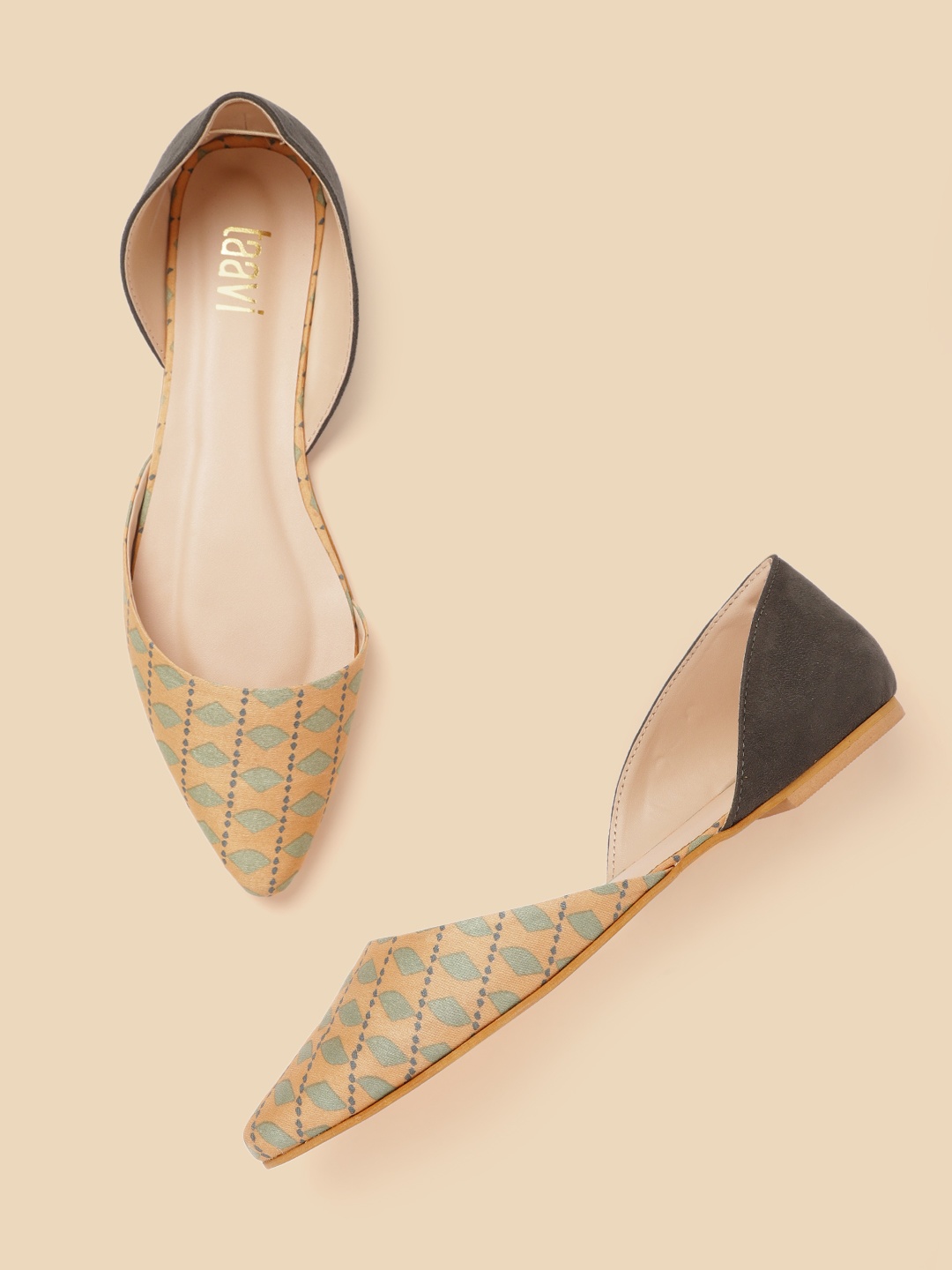 

Taavi Women Yellow & Olive Green Ethnic Motifs Print Ballerinas with Suede Finish