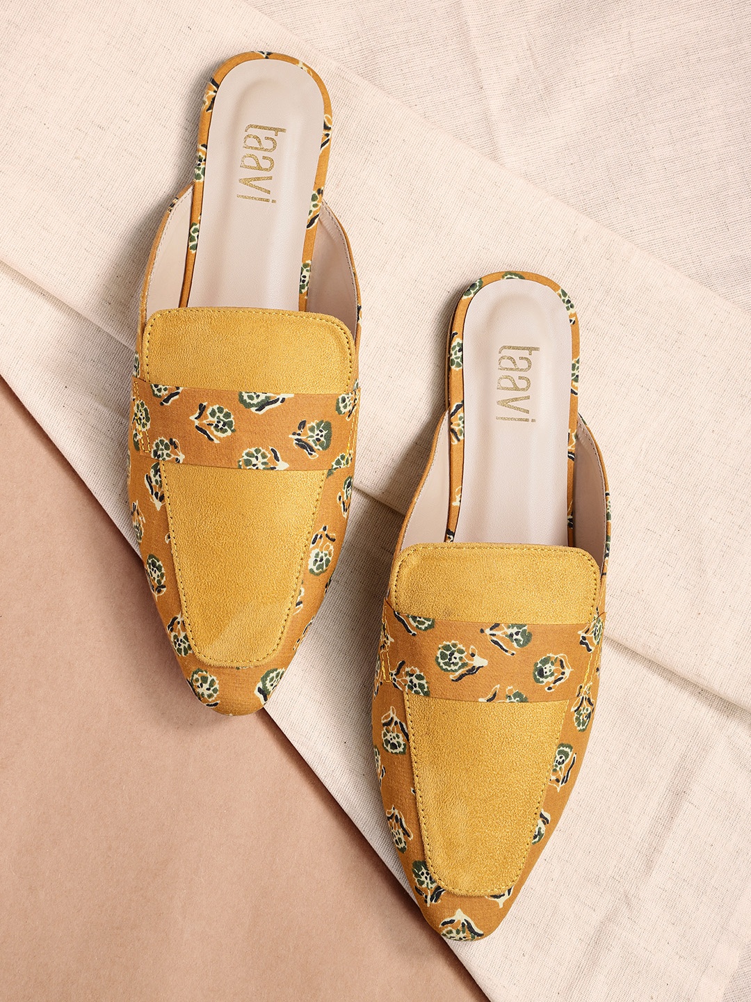 

Taavi Women Mustard Yellow & Green Printed Mules