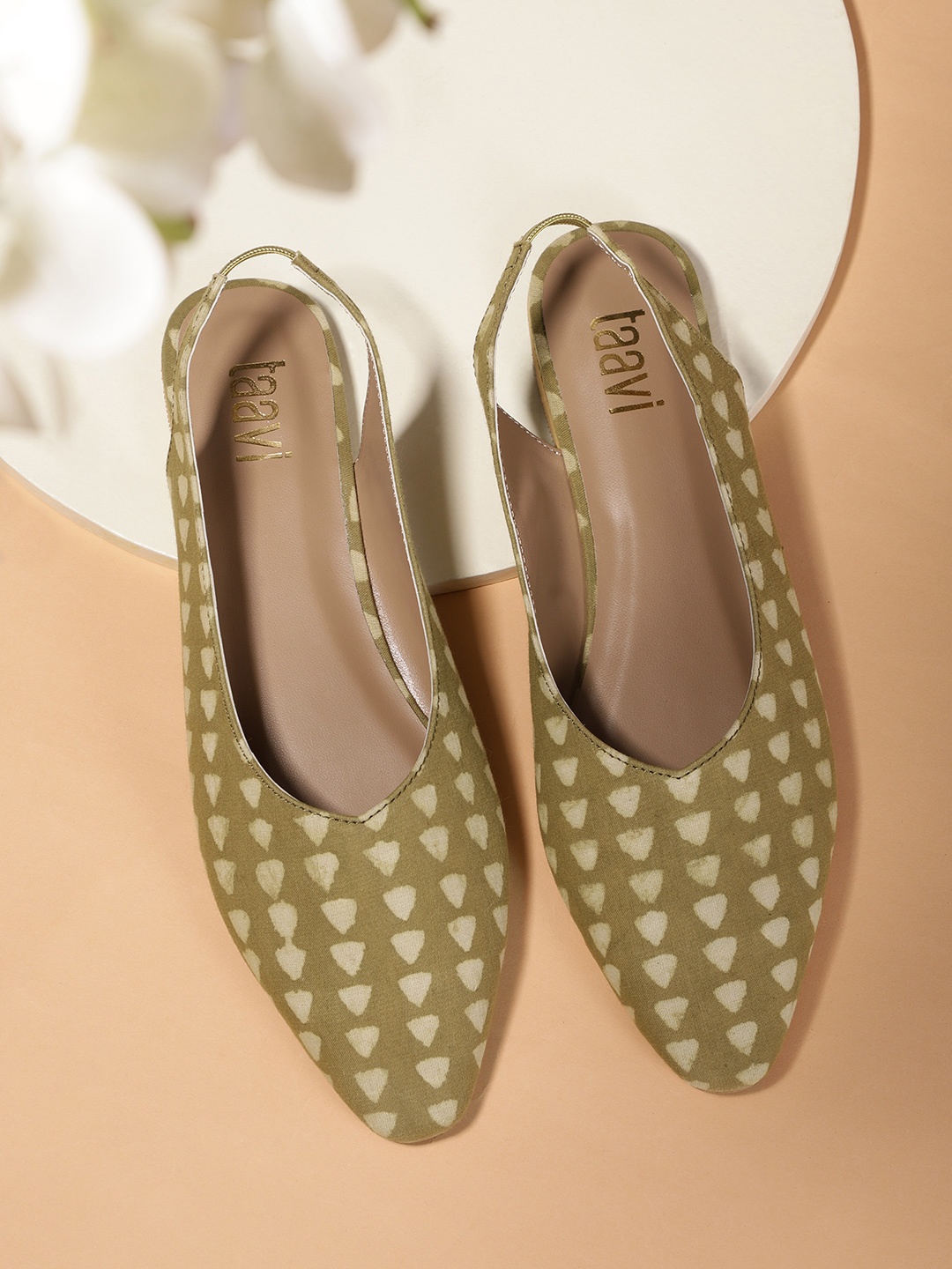 

Taavi Women Olive Green Printed Mules