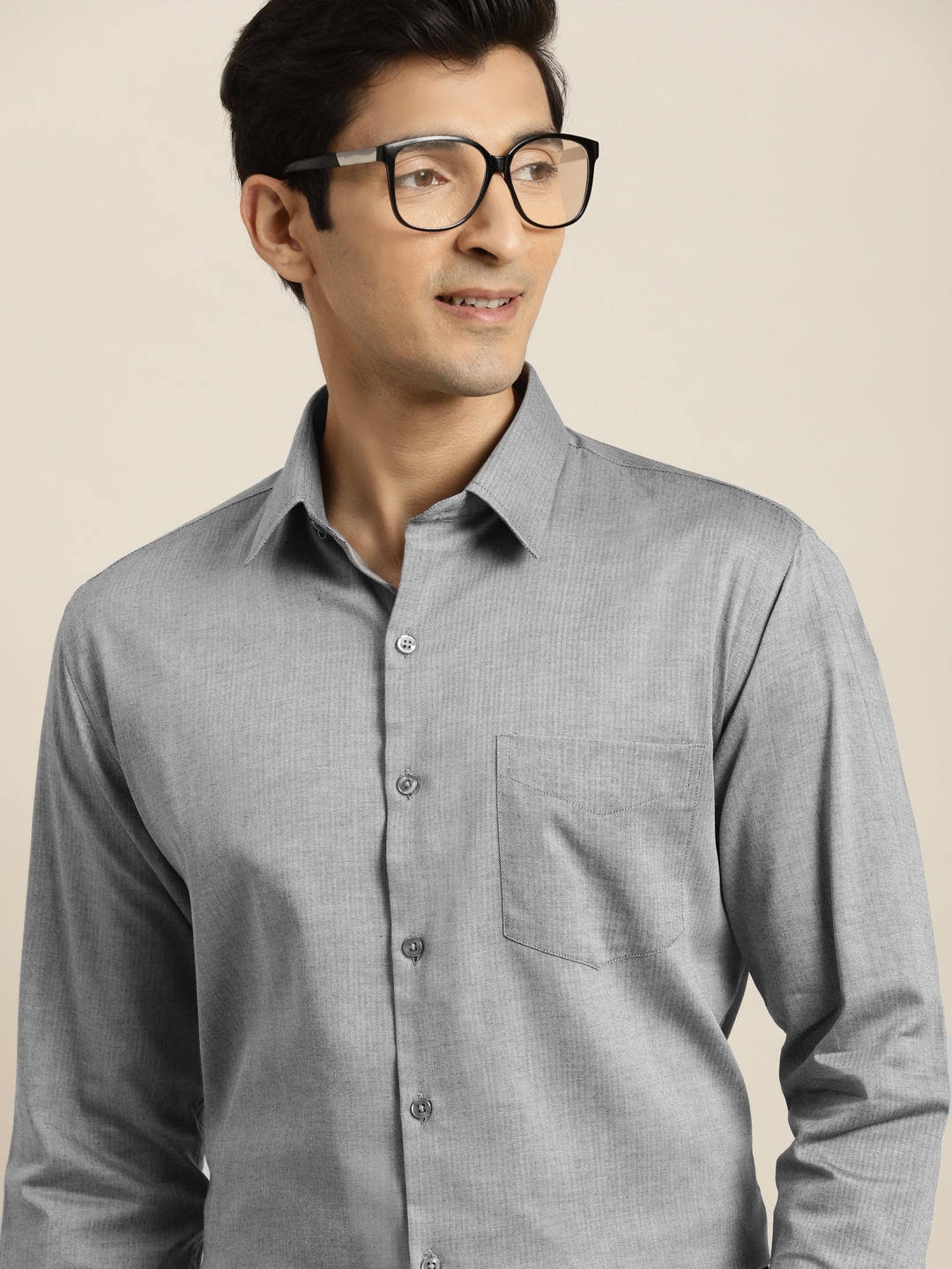 

Hancock Men Grey Self Design French Cuffs Slim Fit Pure Cotton Formal Shirt