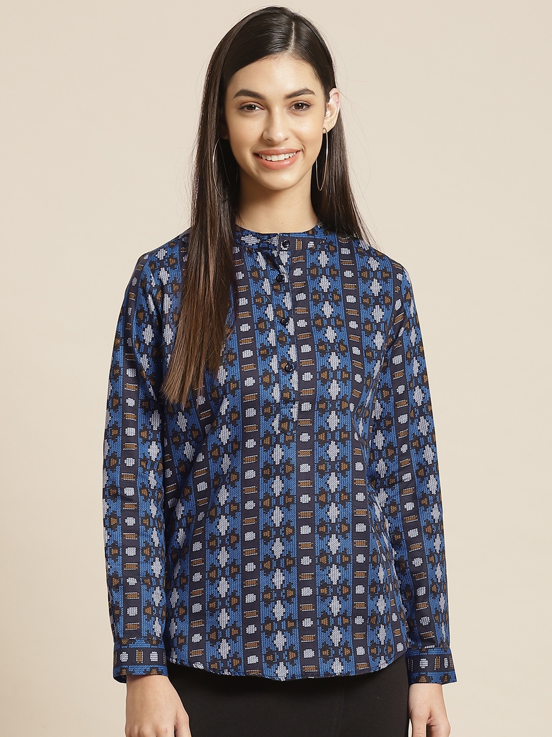 

Hancock Black & Blue Printed Slim Fit Pure Cotton Top