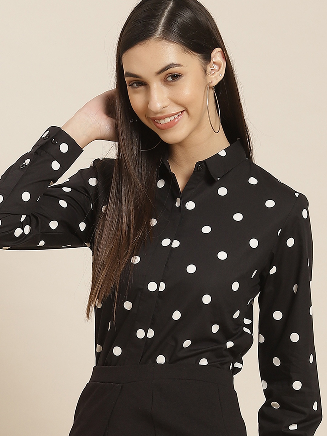 

Hancock Women Black Slim Fit Pure Cotton Formal Shirt