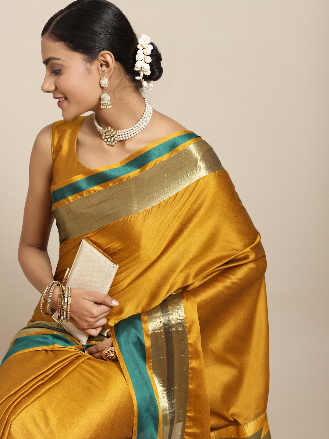 

Saree mall Mustard Zari Silk Blend Uppada Sarees