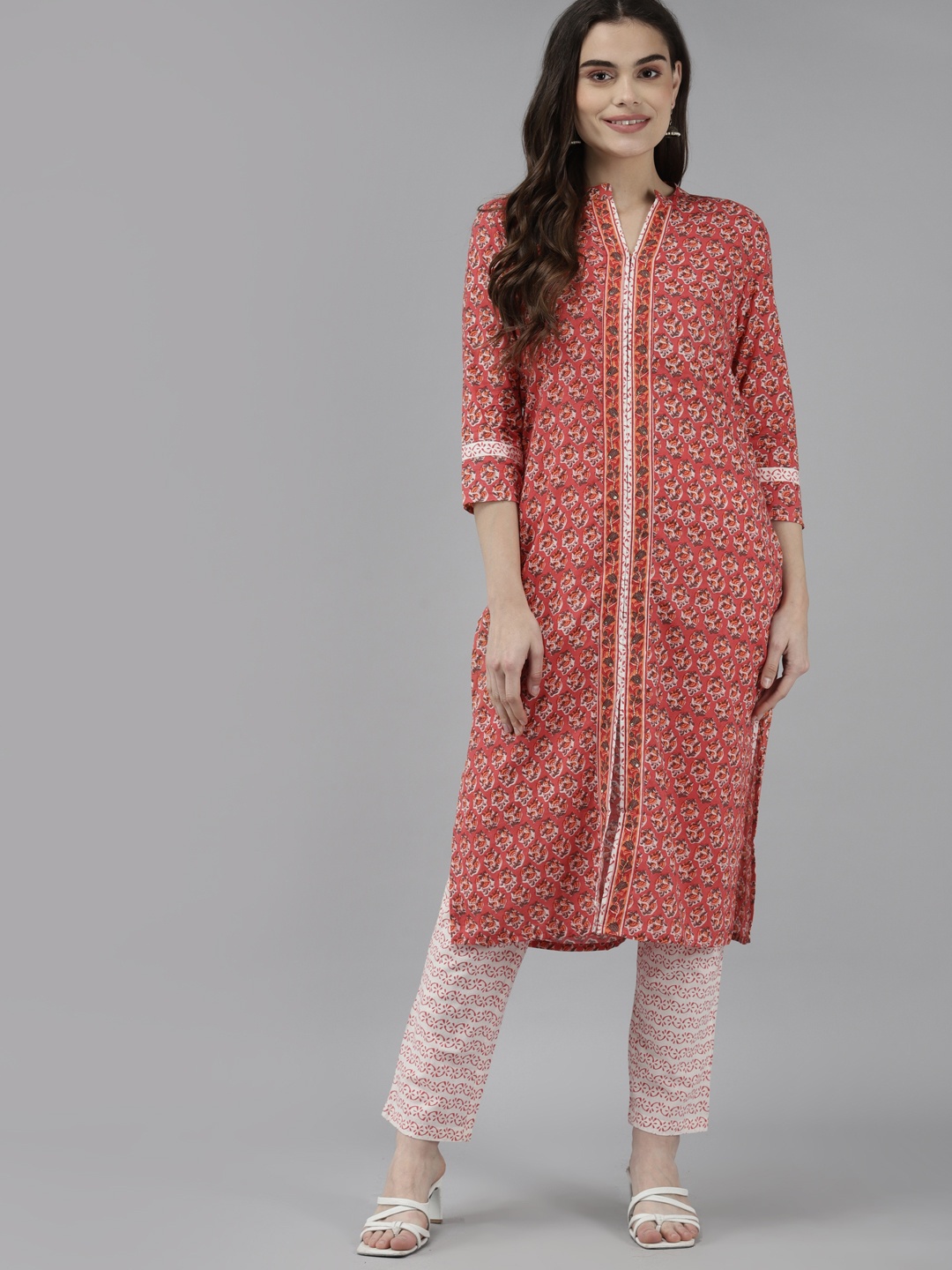 

Yufta Women Peach-Coloured Pure Cotton Printed Kurta with Palazzos