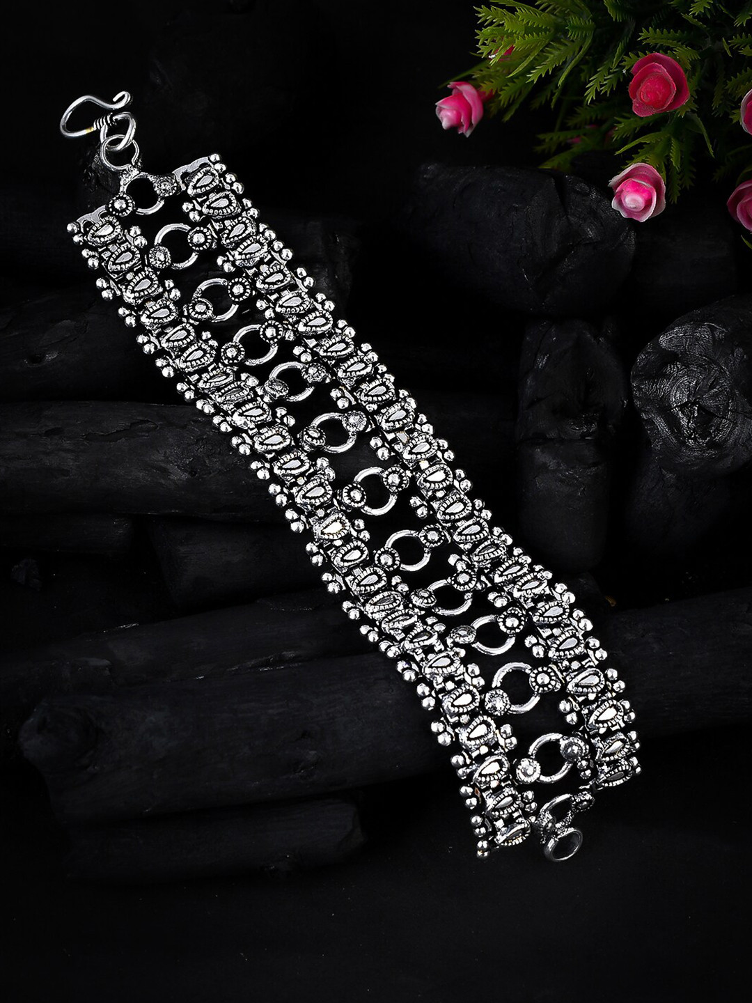 

Silvermerc Designs Women Brass Tribal Silver-Plated Wraparound Bracelet