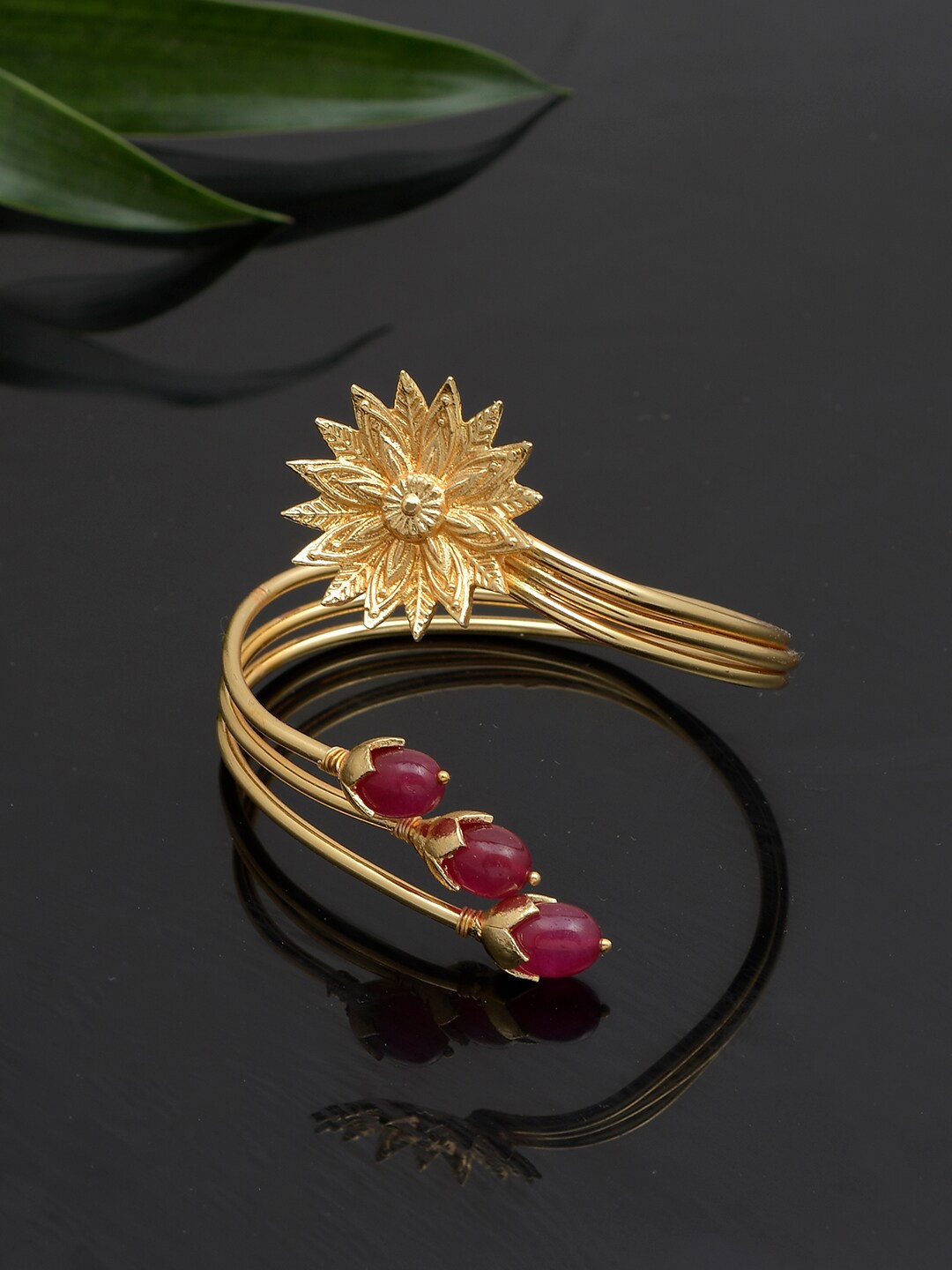 

Silvermerc Designs Women Gold-Toned & Pink Floral Handcrafted Cuff Bracelet