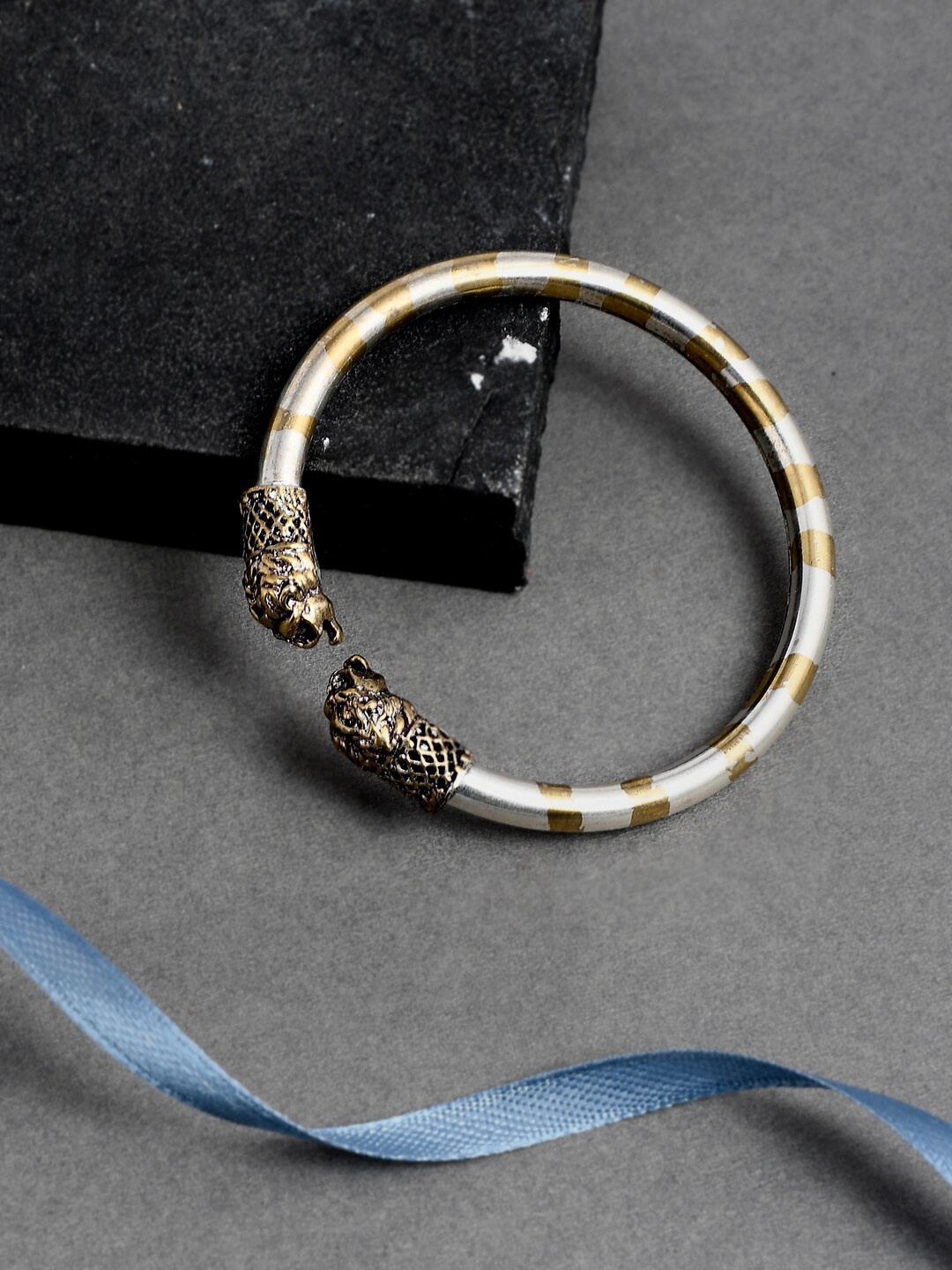 

Silvermerc Designs Unisex Silver-Toned & Gold-Toned Brass Afghan Kada Bracelet