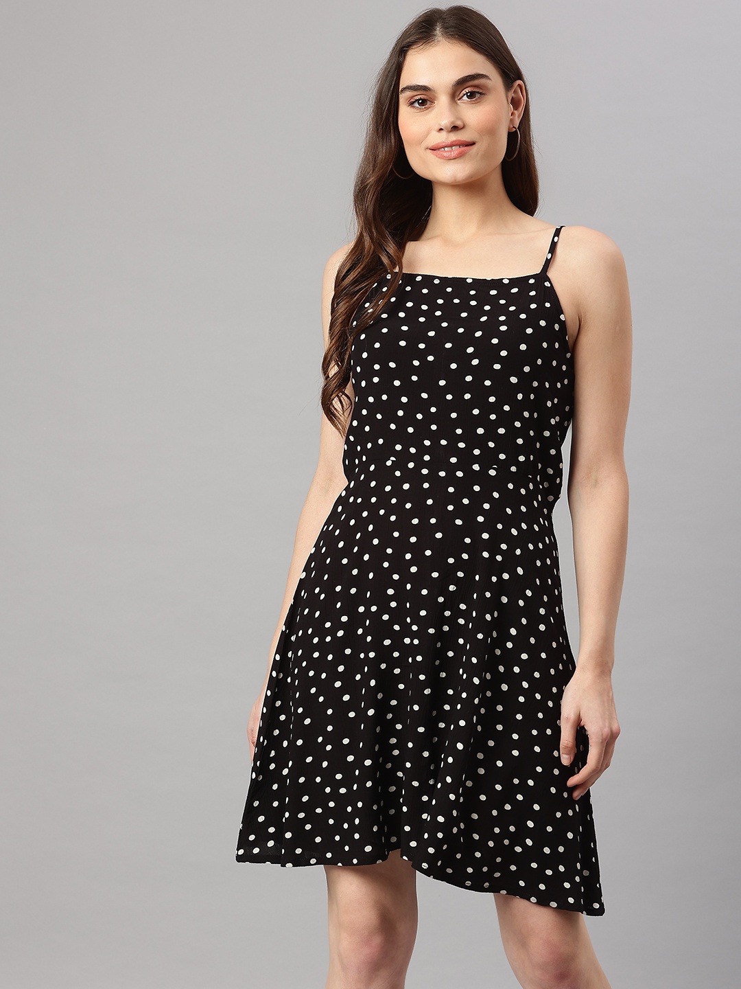 

WISSTLER Black & White Polka Dots Printed Fit & Flare Dress
