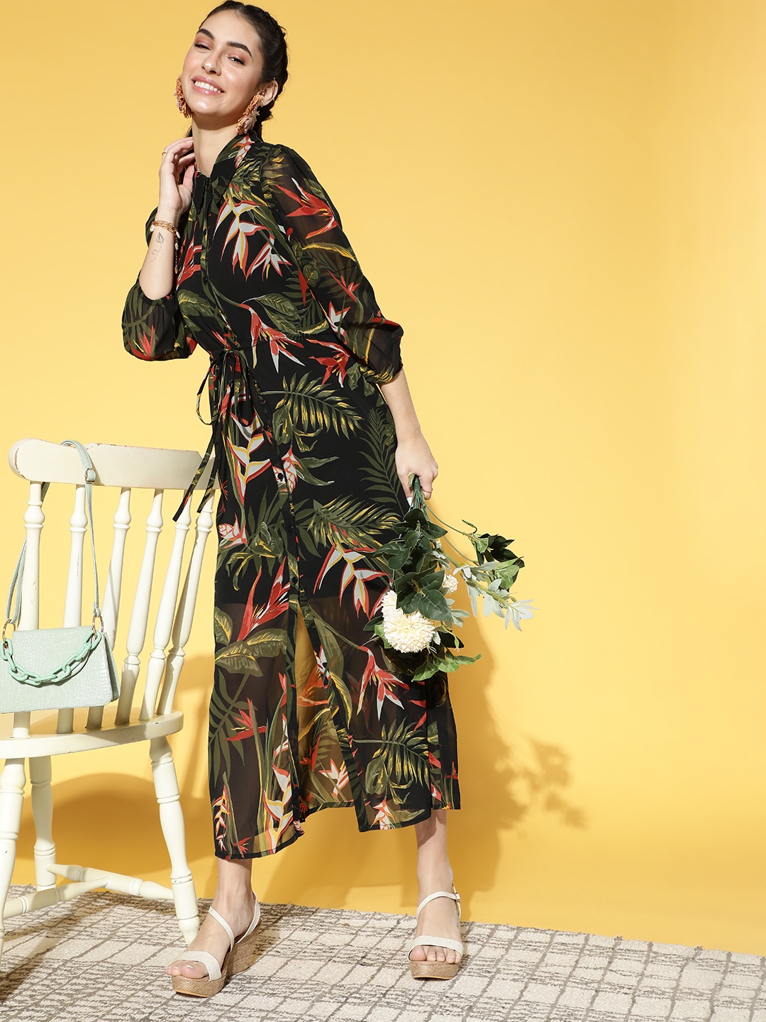 

Athena Women Stylish Black Floral Volume Play Dress
