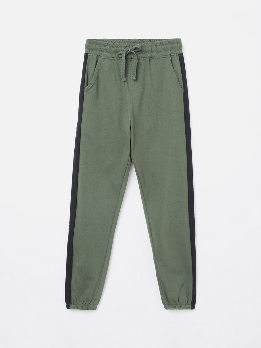 

Fame Forever by Lifestyle Boys Olive Solid Pure Cotton Slim-Fit Joggers