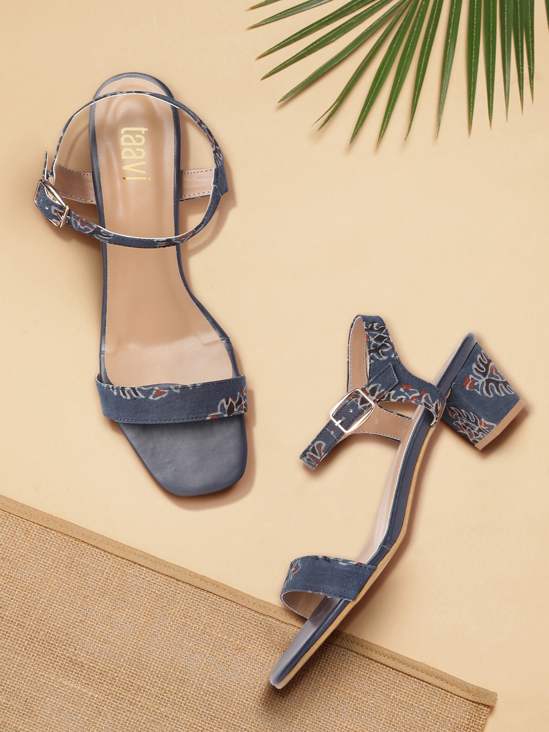 

Taavi Navy Blue & Maroon Printed Block Heels