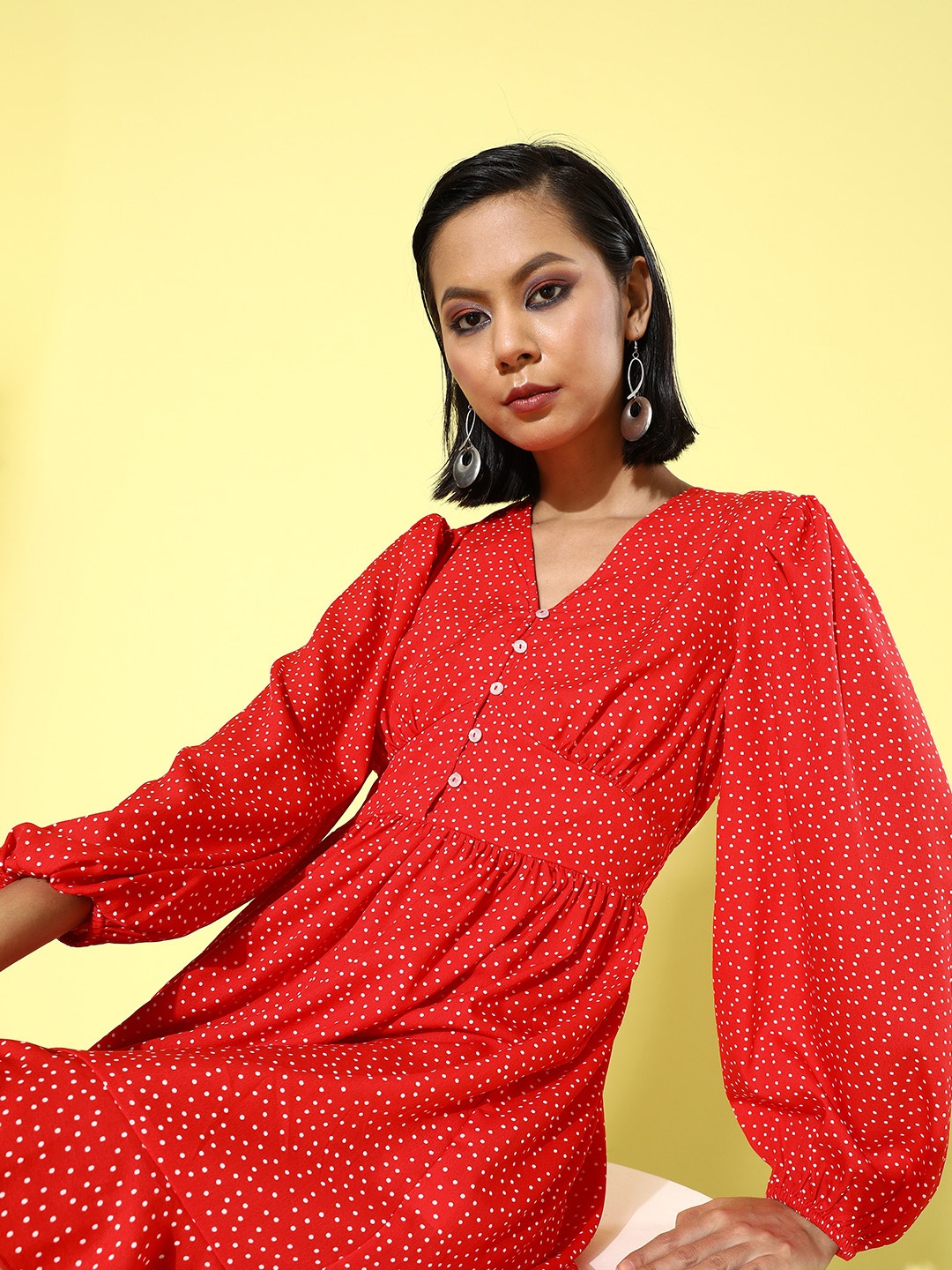 

EVERYDAY by ANI Women Gorgeous Red Polka-Dotted Dress