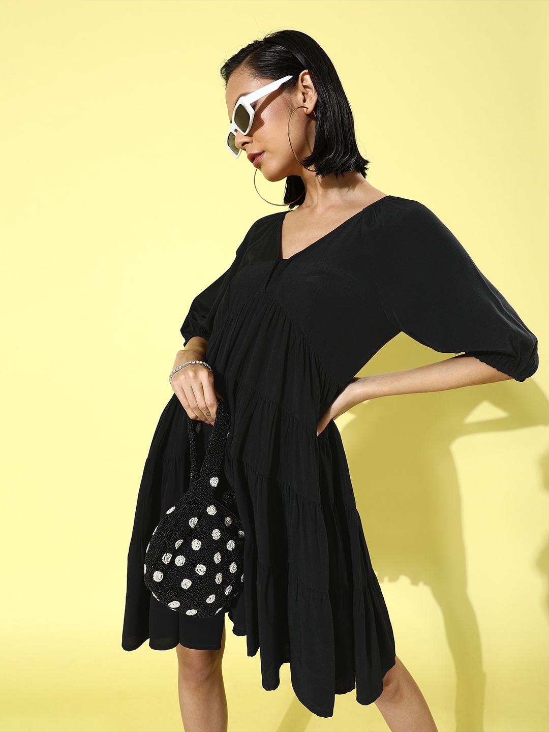

EVERYDAY by ANI Women Stylish Black Solid Tiered Dress