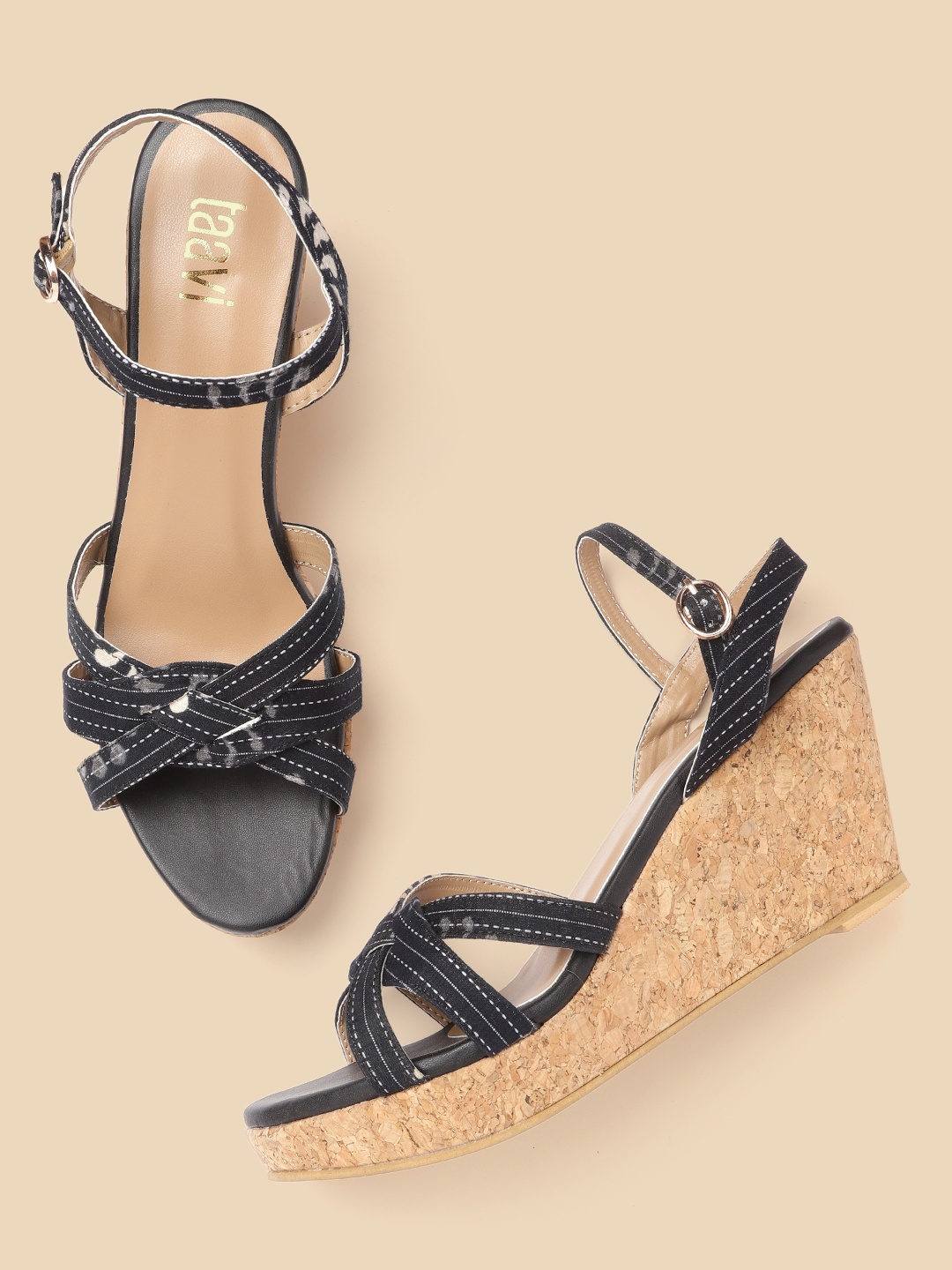

Taavi Black & Off-White Printed Wedges