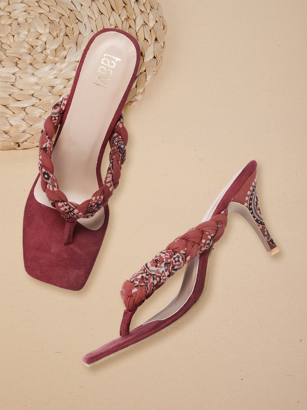 

Taavi Maroon & Black Printed & Braided Slim Heels