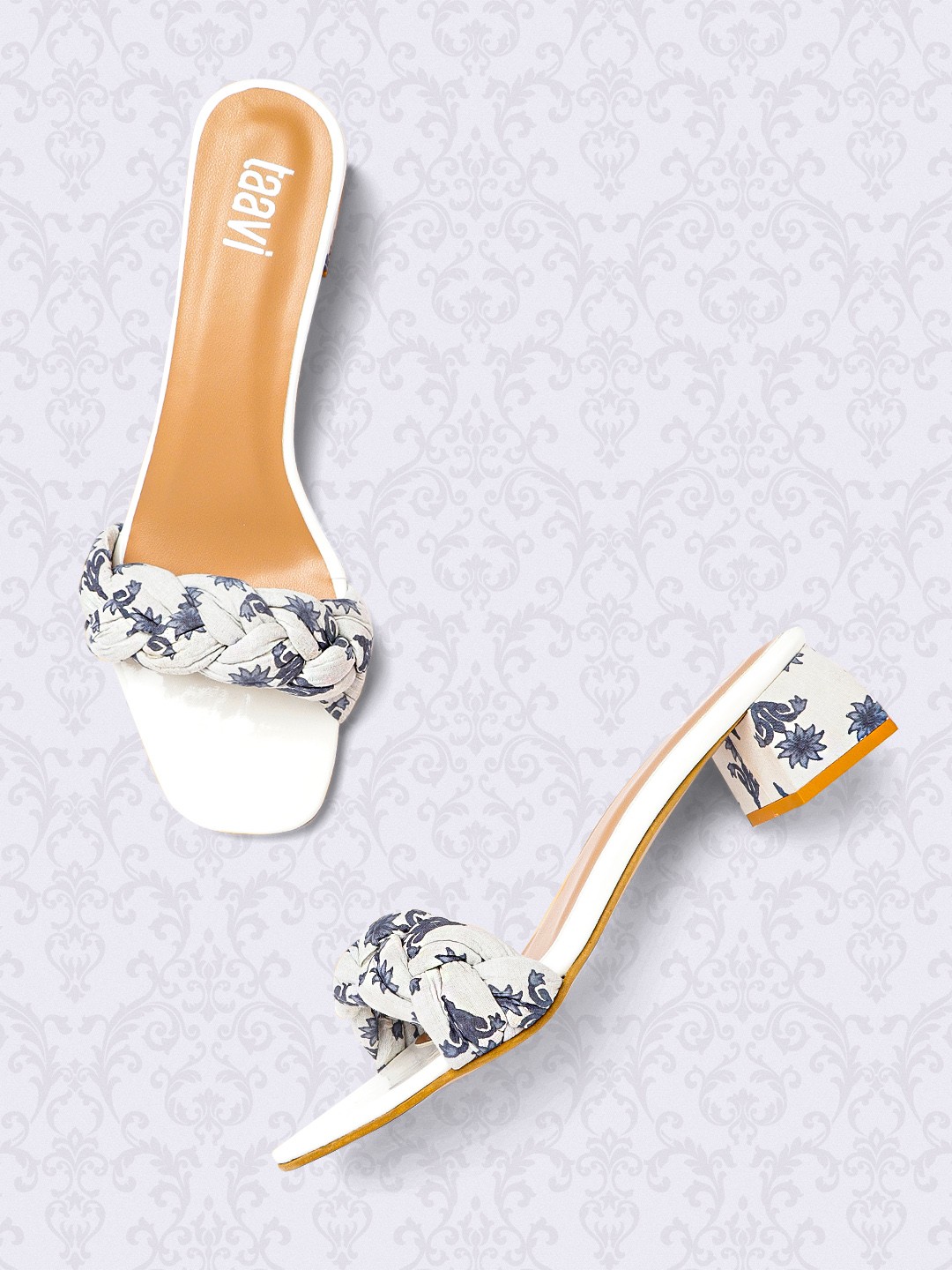 

Taavi Off White & Charcoal Grey Printed Block Heels