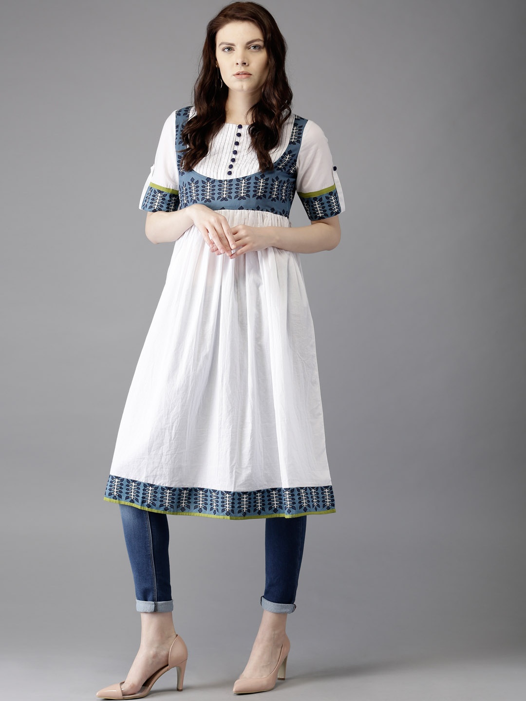 

Moda Rapido Women White Printed Anarkali Kurta