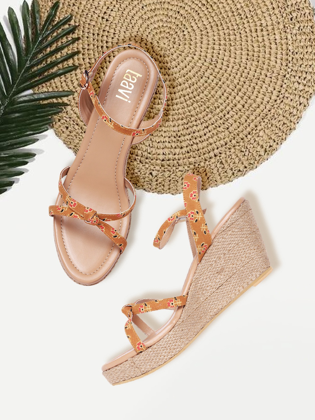 

Taavi Mustard Yellow & Red Printed Wedges