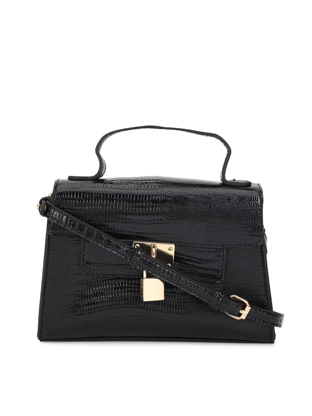 

FOREVER 21 Black Animal Textured PU Structured Sling Bag with Cut Work