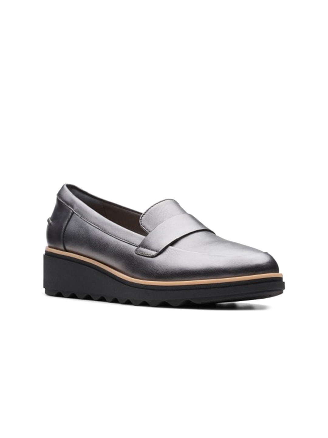 

Clarks Women Gunmetal-Toned Leather Slip-On Sneakers, Metallic