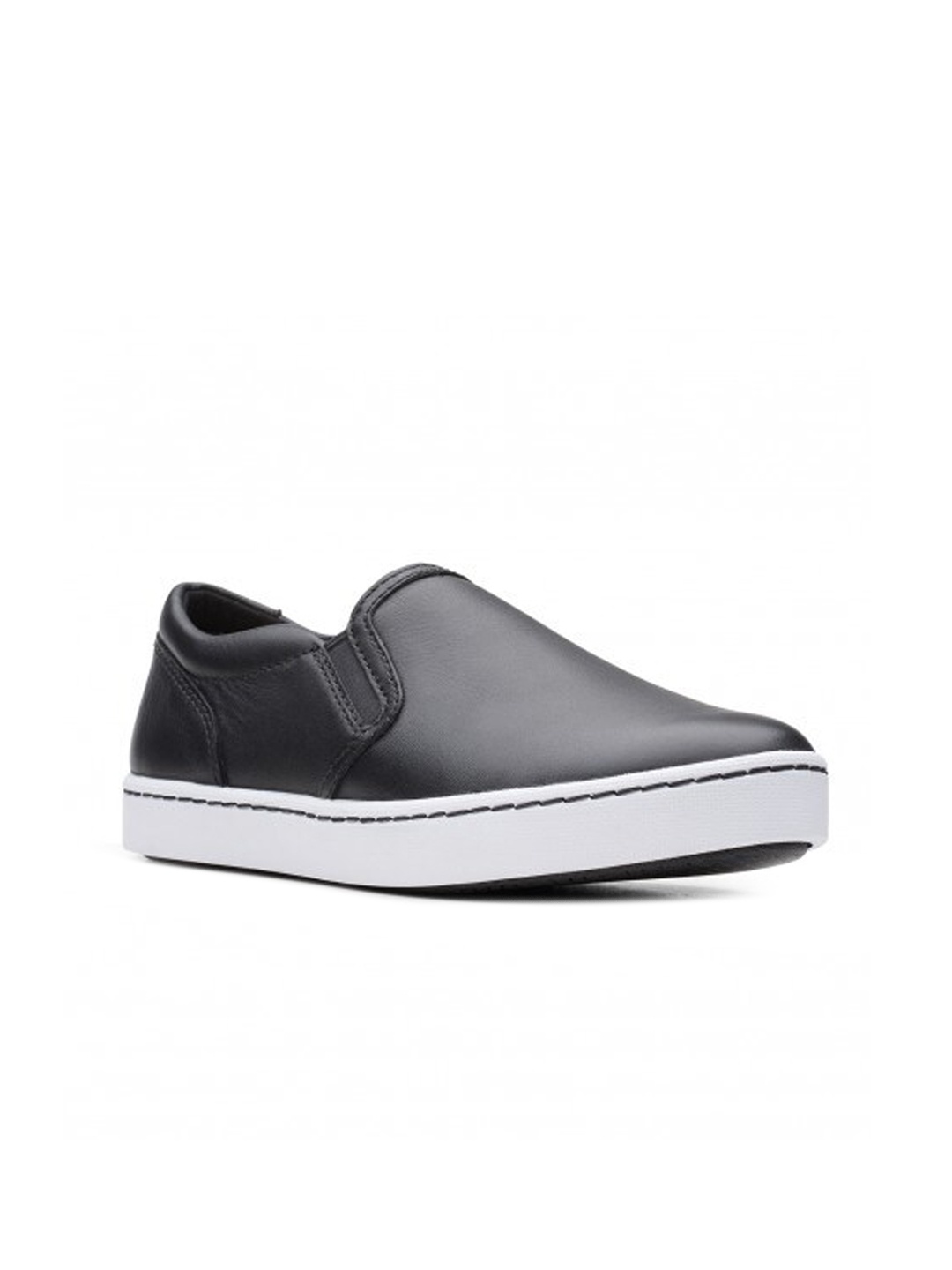 

Clarks Women Black Solid Leather Slip-On Sneakers