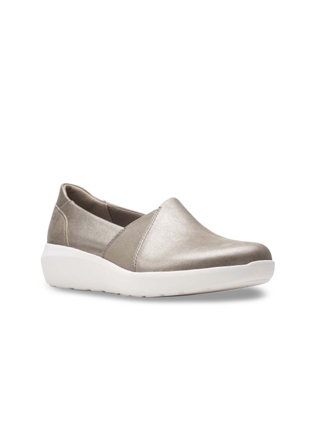 

Clarks Women Gunmetal-Toned Solid Leather Slip-On Sneakers, Metallic