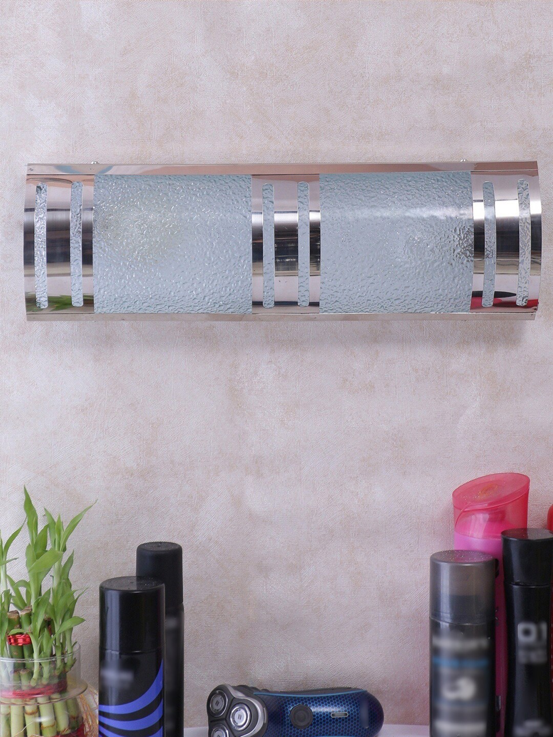 

Devansh Silver Toned & Teal Frosted Glass Bath Light