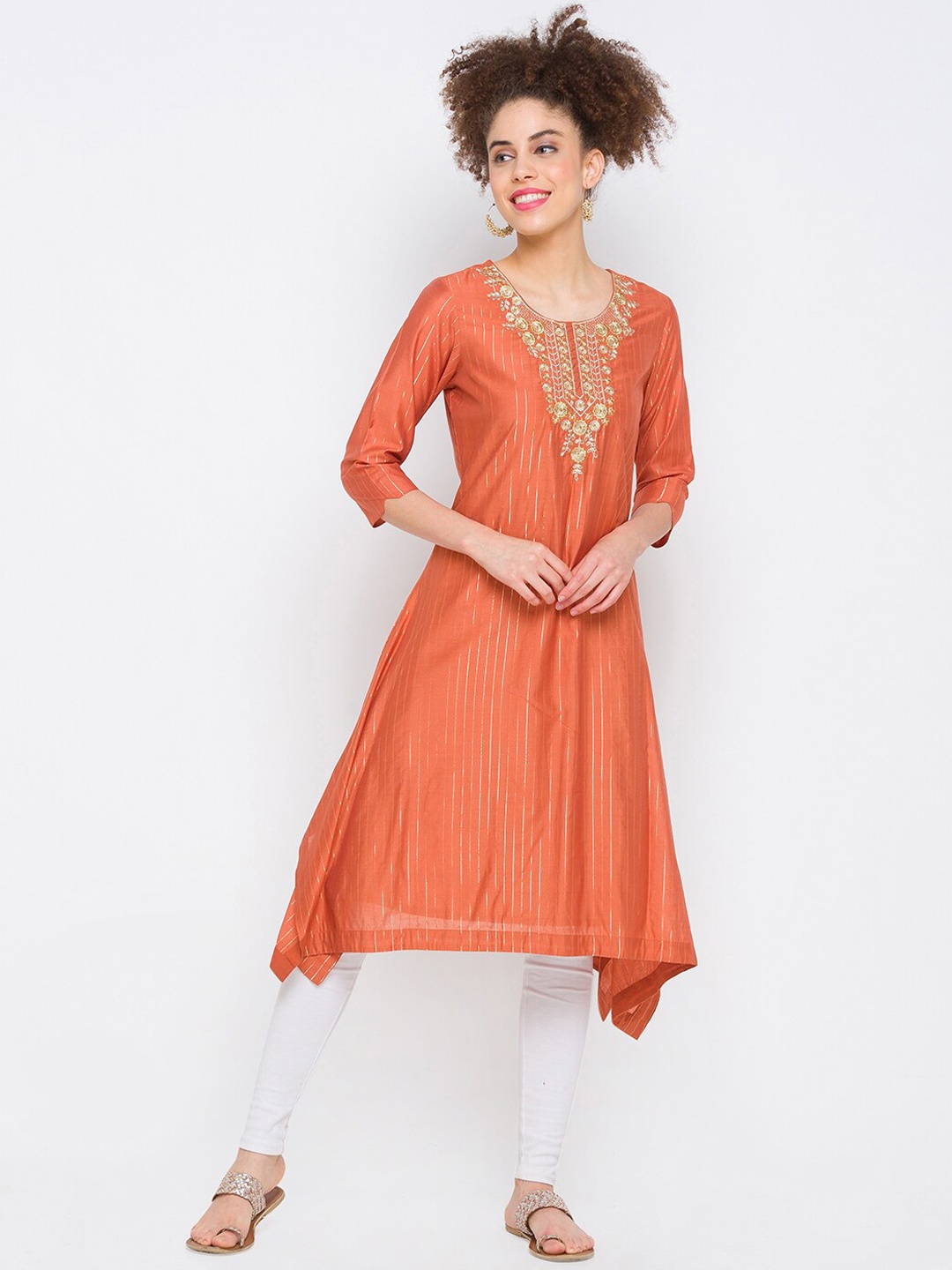 

Globus Women Rust Embroidered A-Line Kurta