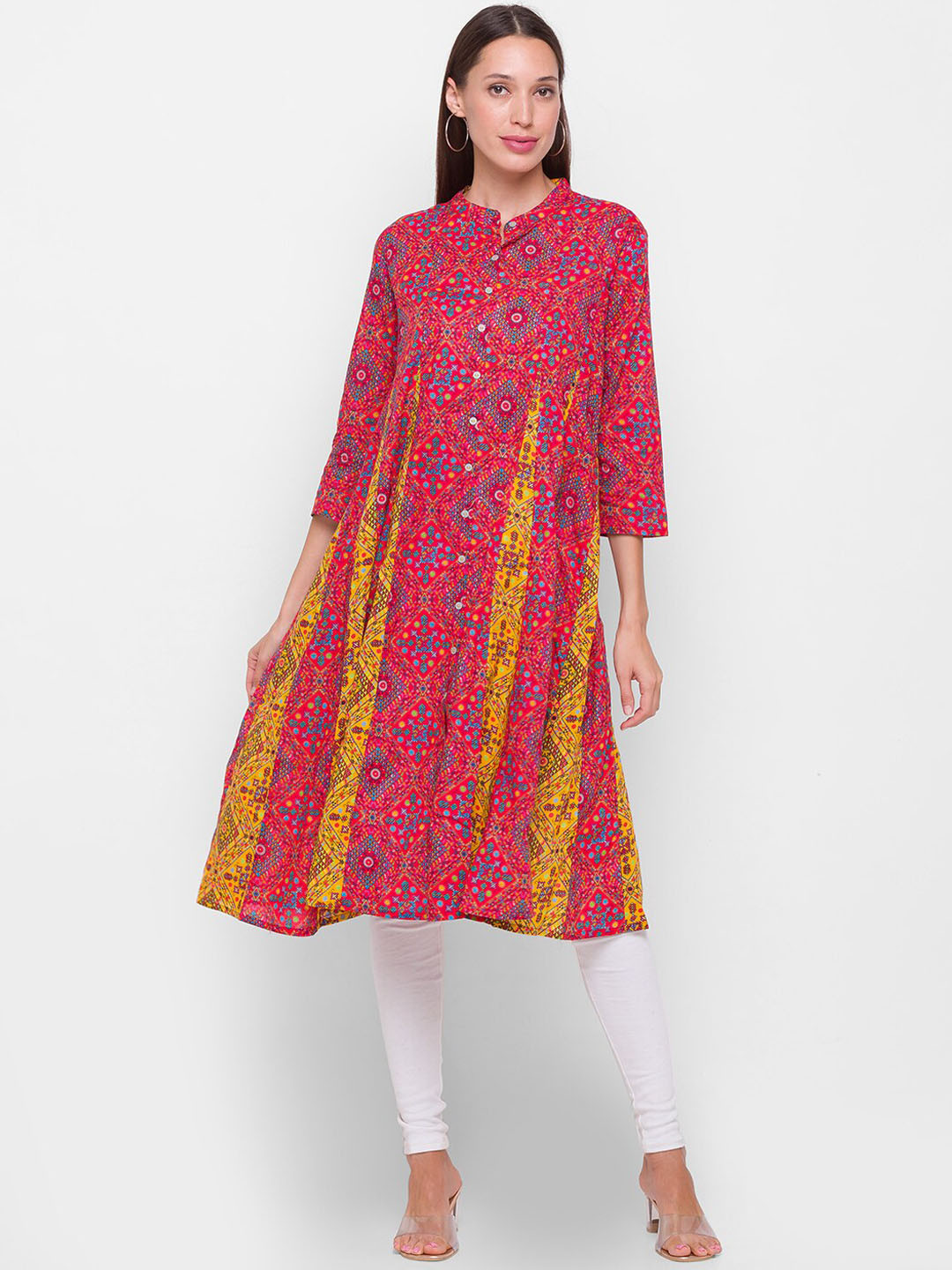 

Globus Women Red & Yellow Ethnic Motifs Printed Cotton Kurta