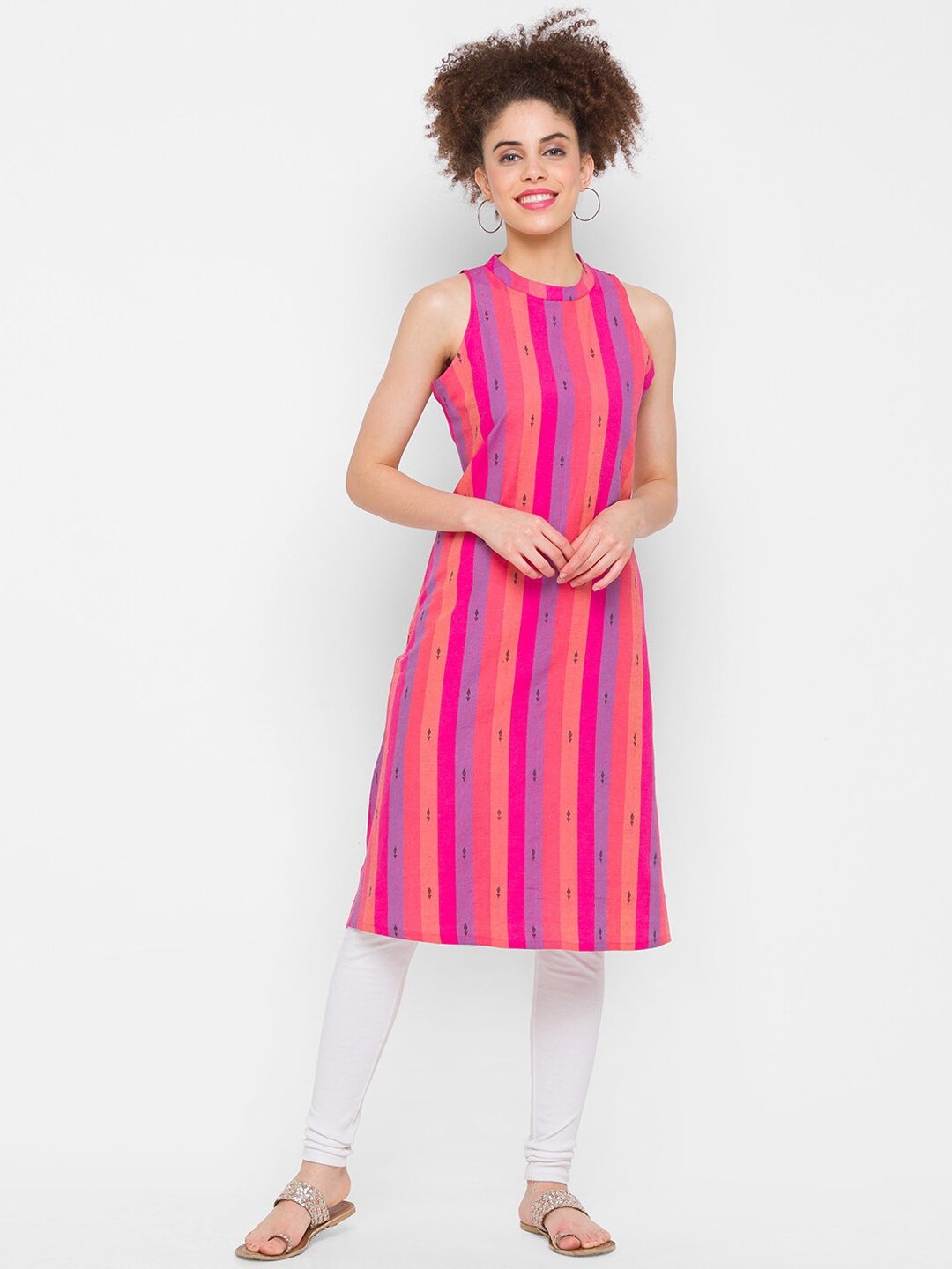 

Globus Women Fuchsia Pink & Purple Pure Cotton Striped Kurta