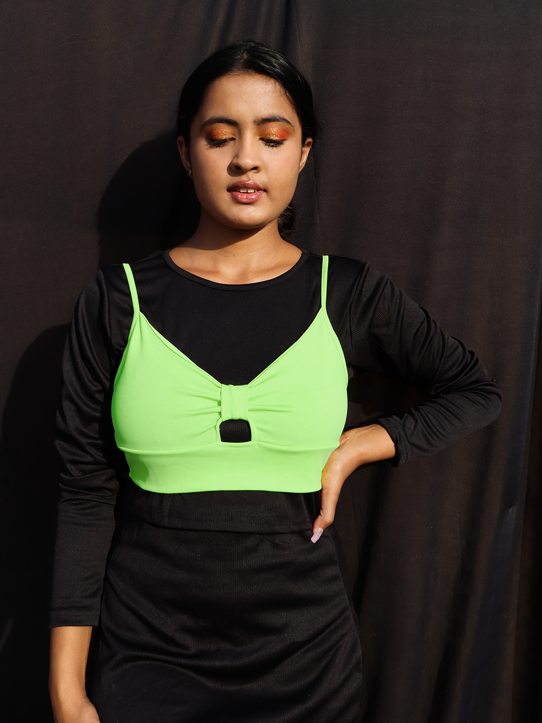 

Tokyo Talkies Lime Green Cut-Out Crop Bralette Top