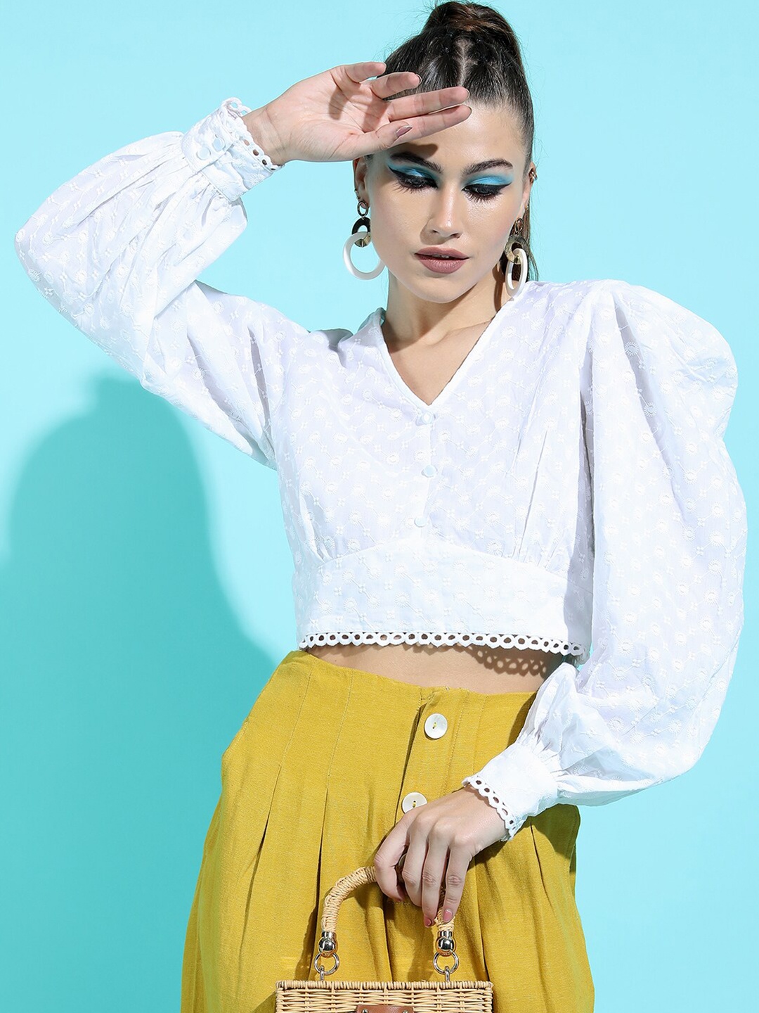 

Tokyo Talkies Women Classic White Self-Design Top